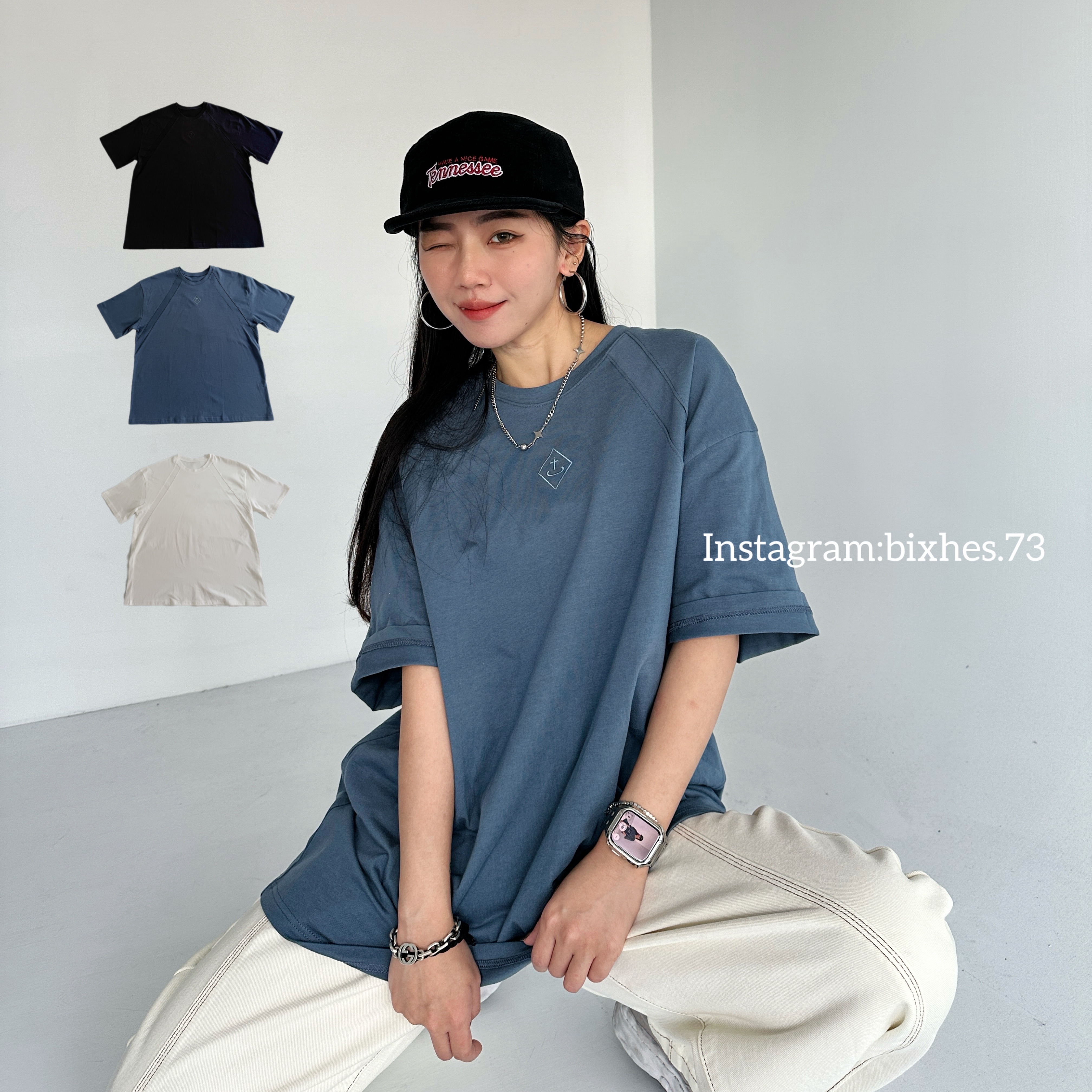 BIXHES Logo刺繡壓線寬版短Tee(A00010)