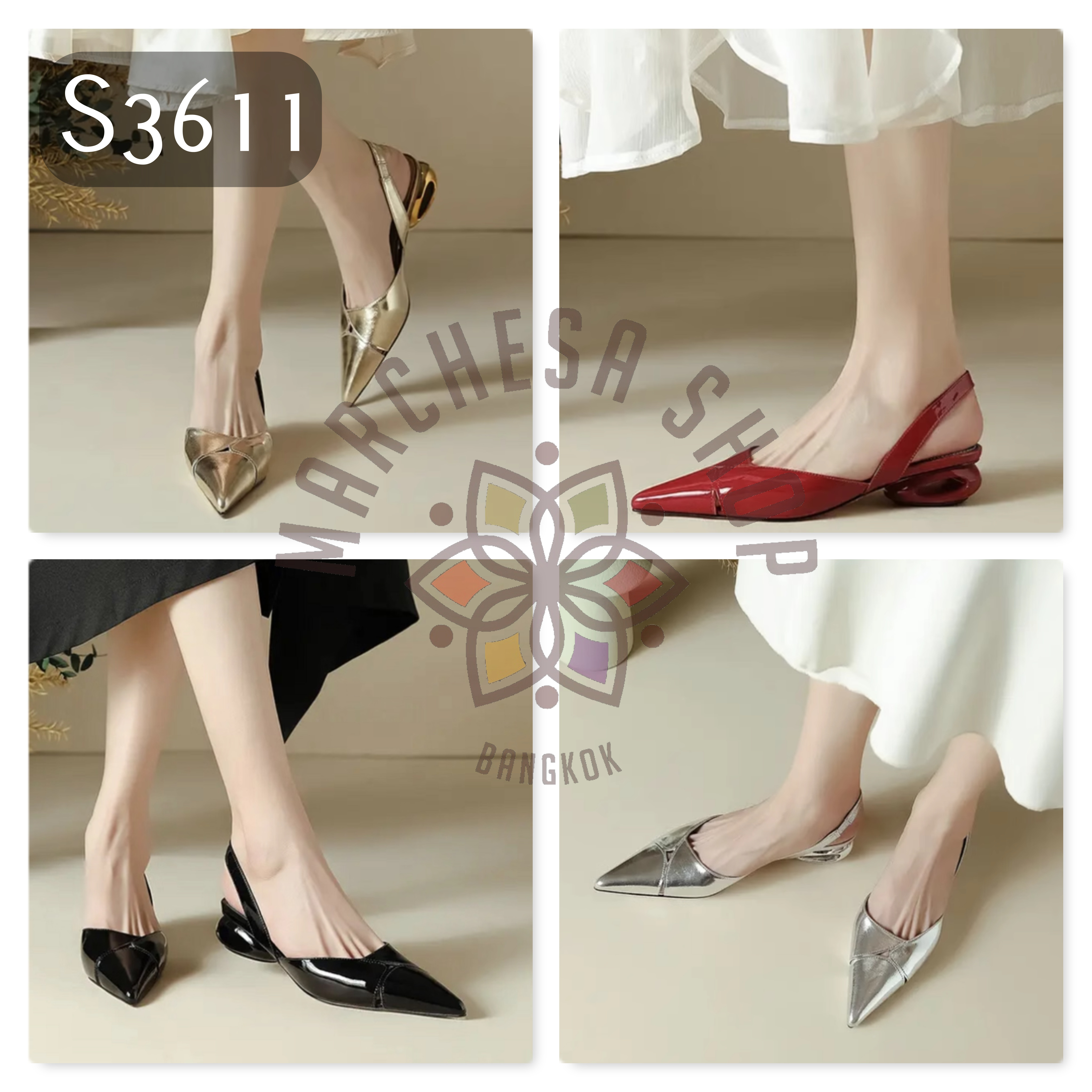 S3611 - 牛漆皮中空尖頭特色高踭涼鞋