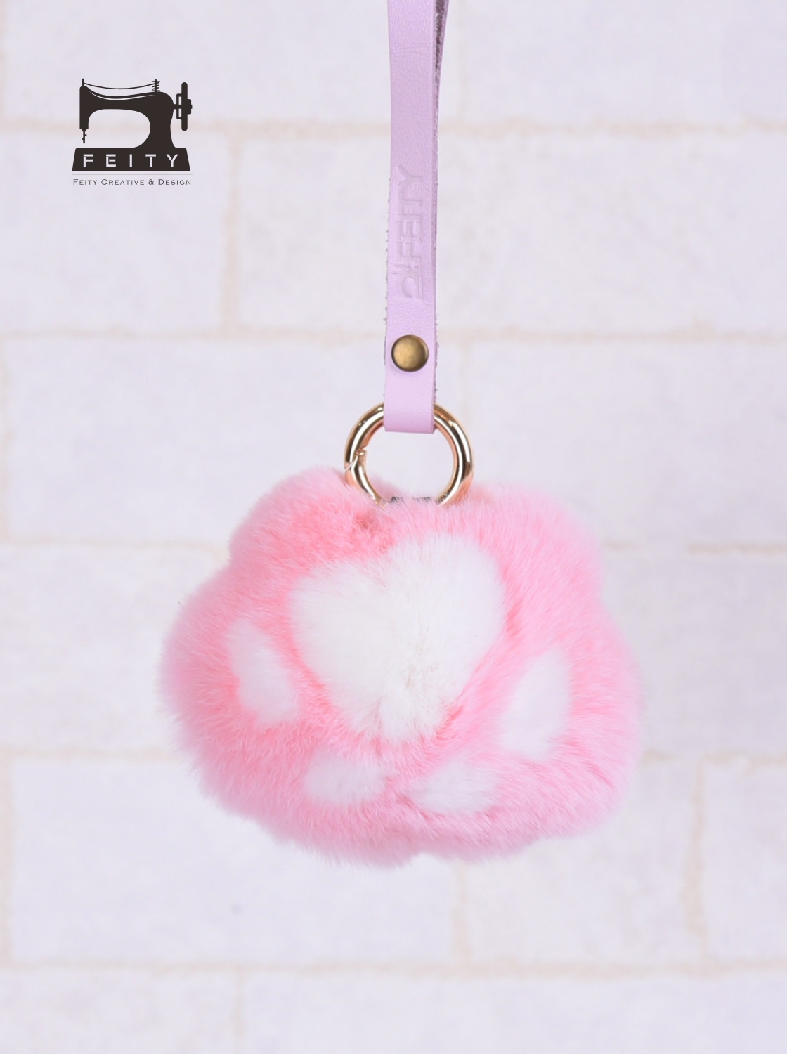毛毛肉球鑰匙圈(粉紅色)