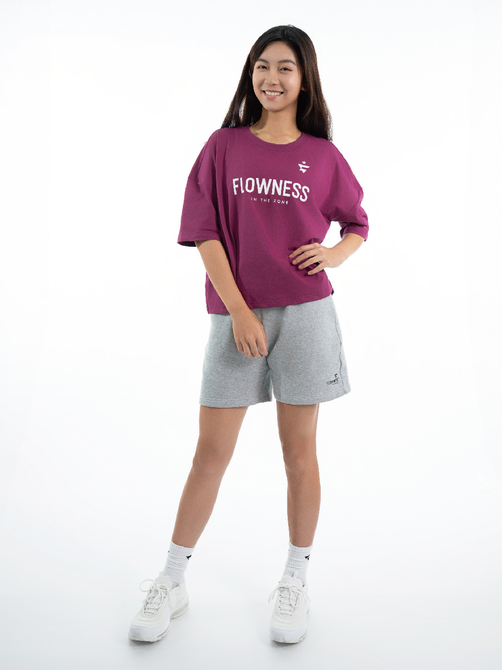 Flowness休閒寬鬆短版T恤-成人款