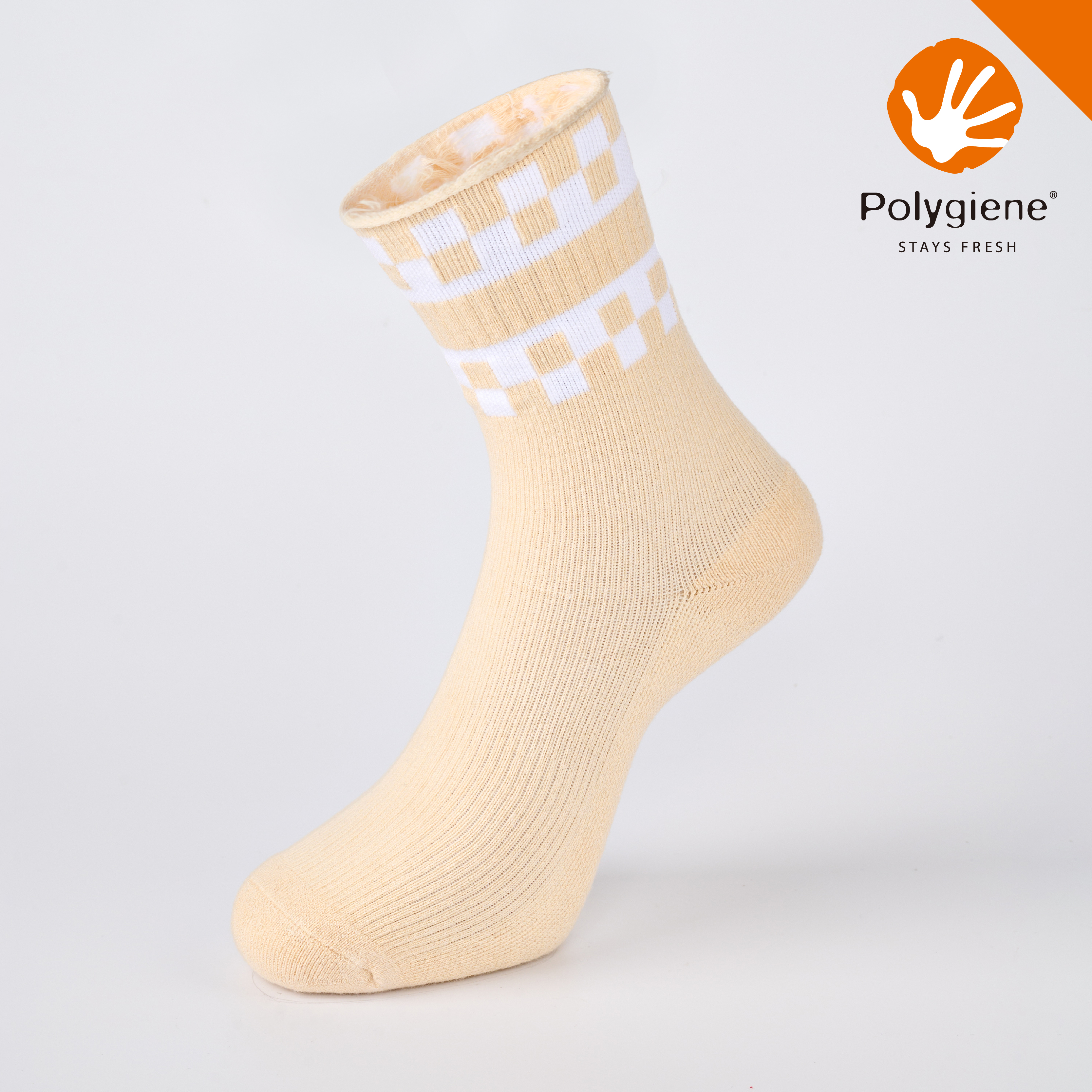 空白鍵 抗菌運動中筒襪〈淺黃〉