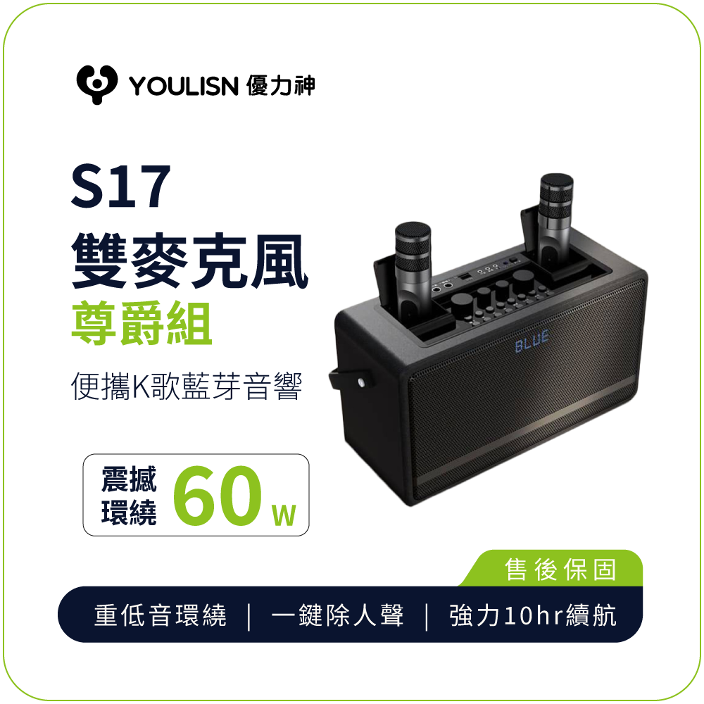 YOULISN S17 Premium Portable Karaoke Bluetooth Speaker | Dual Wireless Mics | Bass Boost & Surround Sound | 10H Playtime | for Outdoor/Camping/Home Party