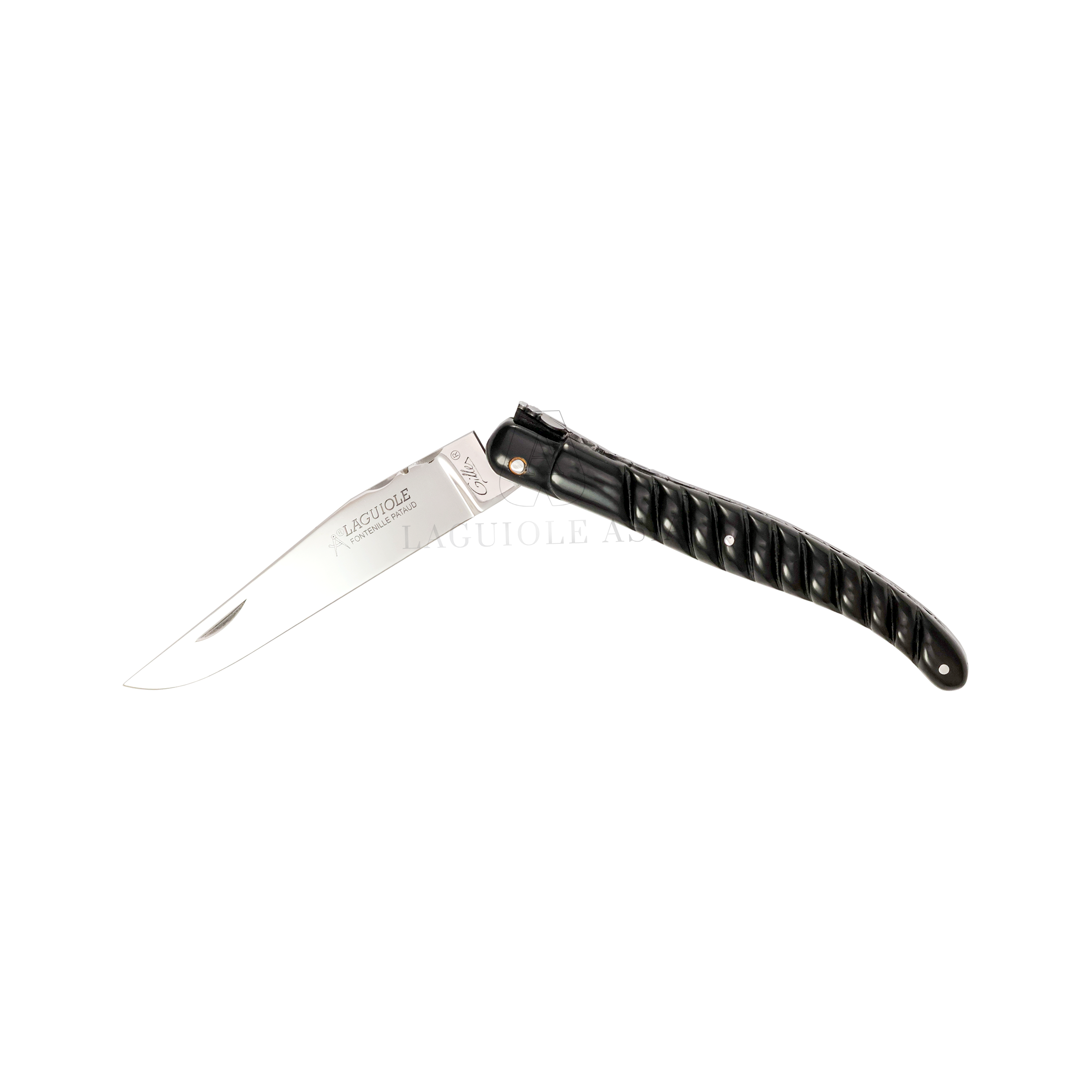 FONTENILLE PATAUD ⋆ Laguiole 扭繩 Rope 收藏系列 ⋆黑牛角全柄 ⋆ 12cm 折刀