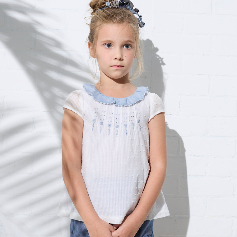 PIPPY 點點布荷葉波浪領片上衣 白