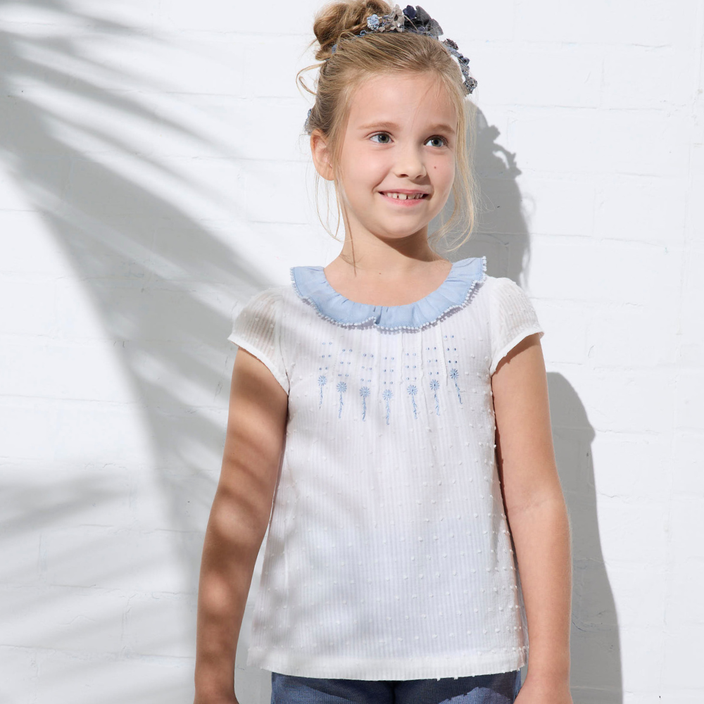 PIPPY 點點布荷葉波浪領片上衣 白