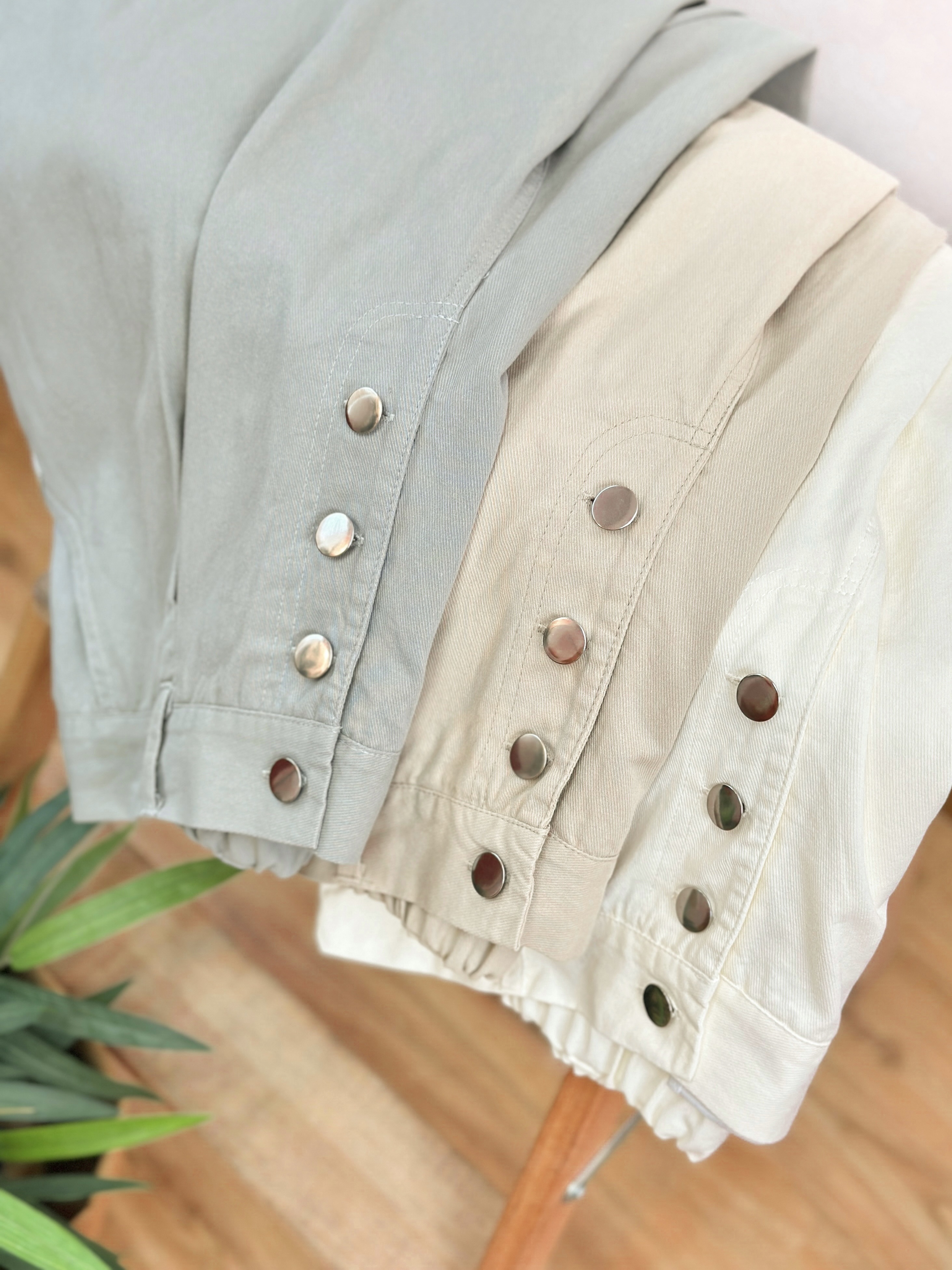 三色 / 排鈕打褶挺版長褲 / Button-Down Pleated Wide Pants