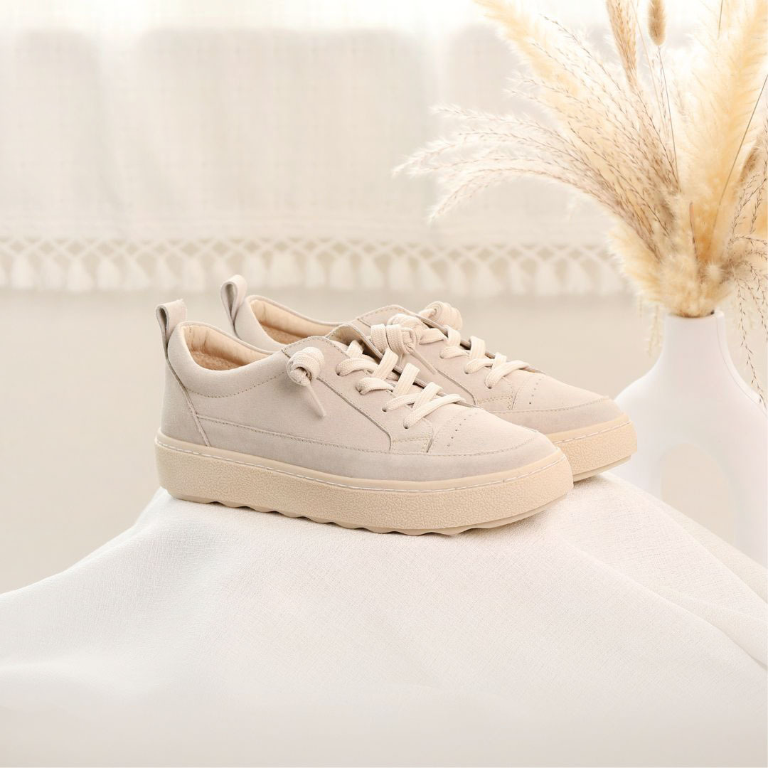 3M防潑水・萌萌休閒鞋-糯米白(真皮女鞋/微厚底/台灣製MIT)