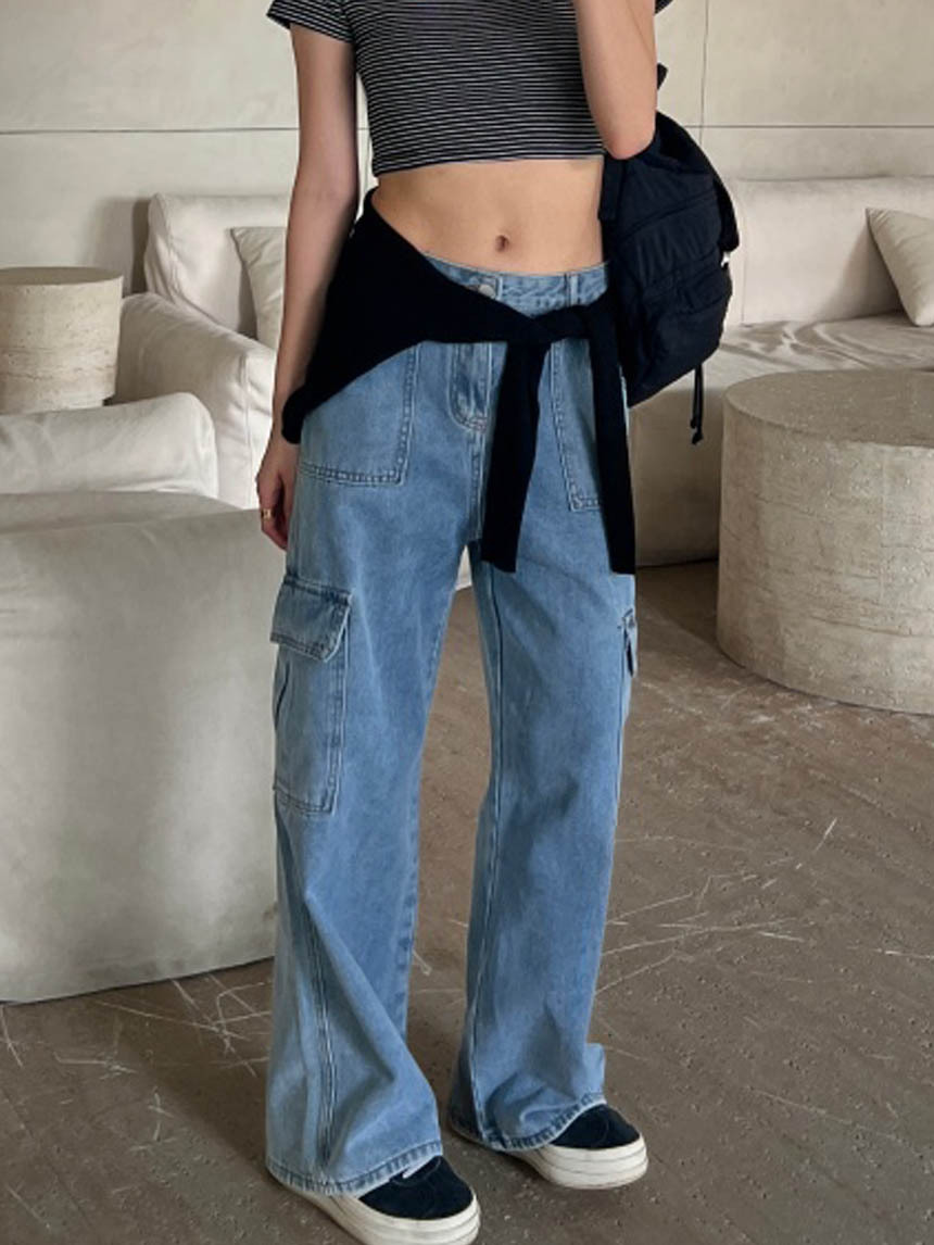 工裝牛仔直筒寬褲*2色