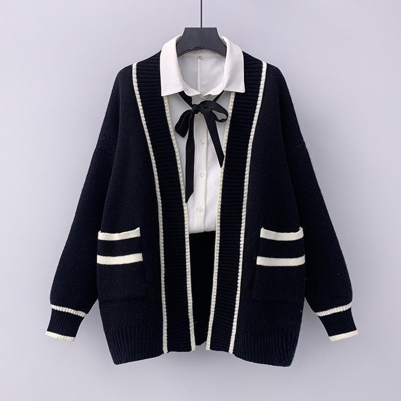 Preppy Contrast Trim Pocket Knit Cardigan