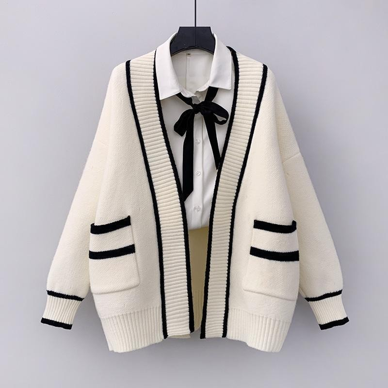 Preppy Contrast Trim Pocket Knit Cardigan