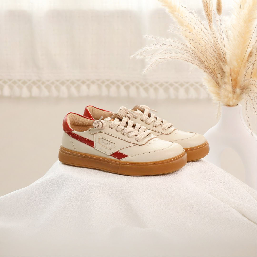 南希‧拼色板鞋-米紅