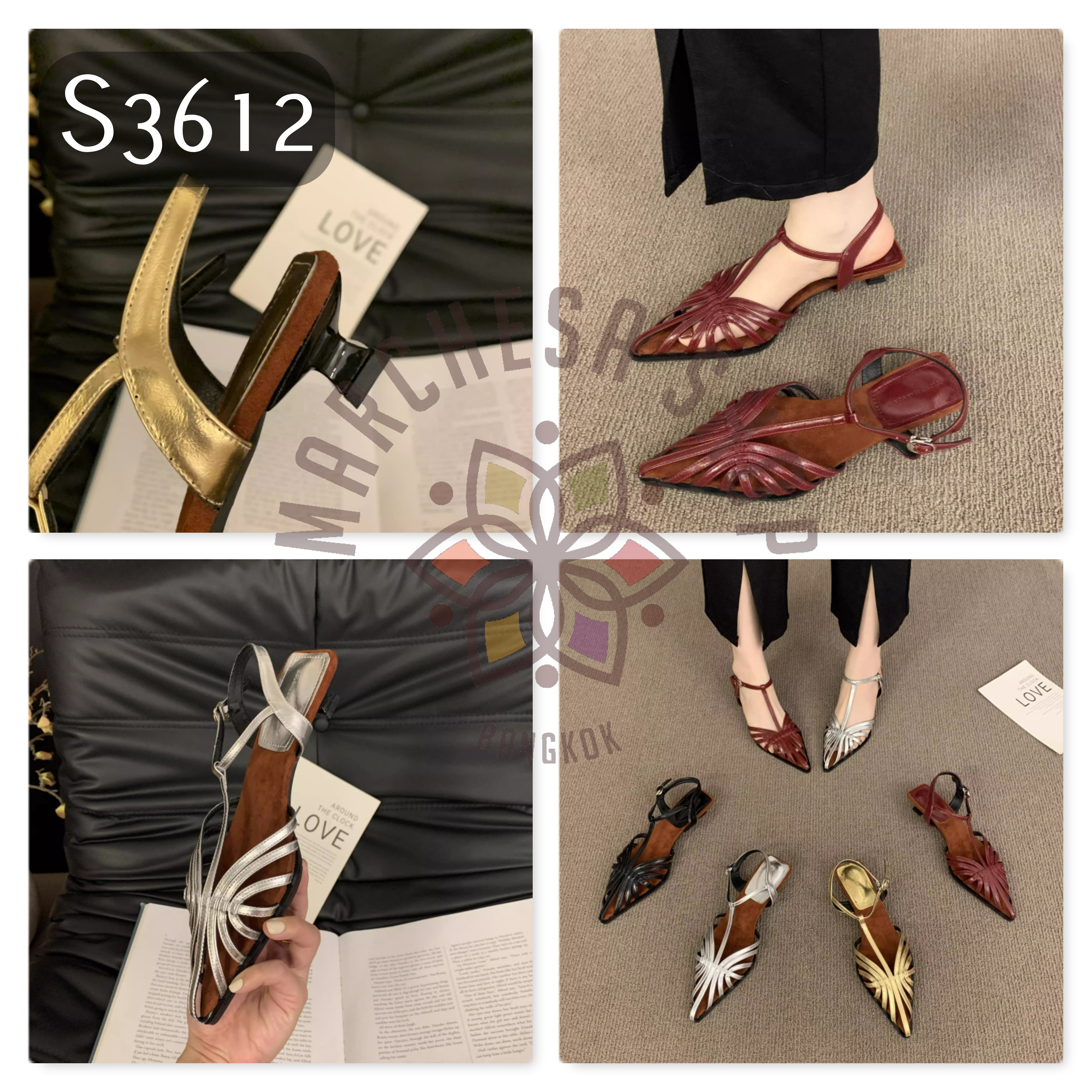 S3612 - 頭層軟牛皮中空交疊低踭涼鞋