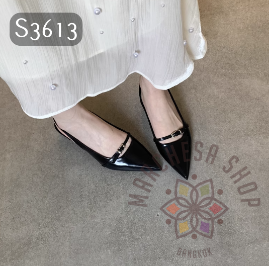 S3613 - 頭層軟羊皮一字扣尖頭低踭涼鞋
