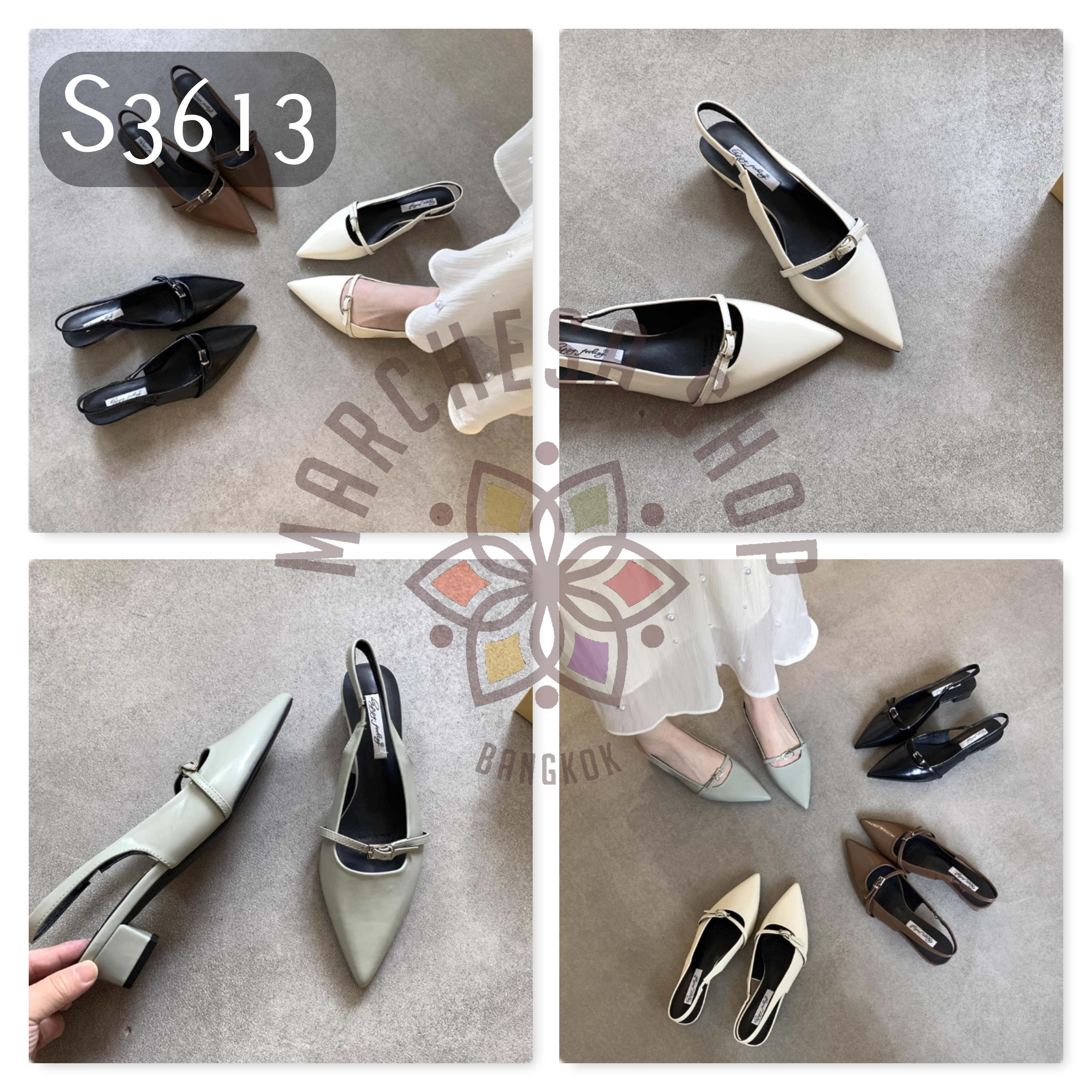 S3613 - 頭層軟羊皮一字扣尖頭低踭涼鞋