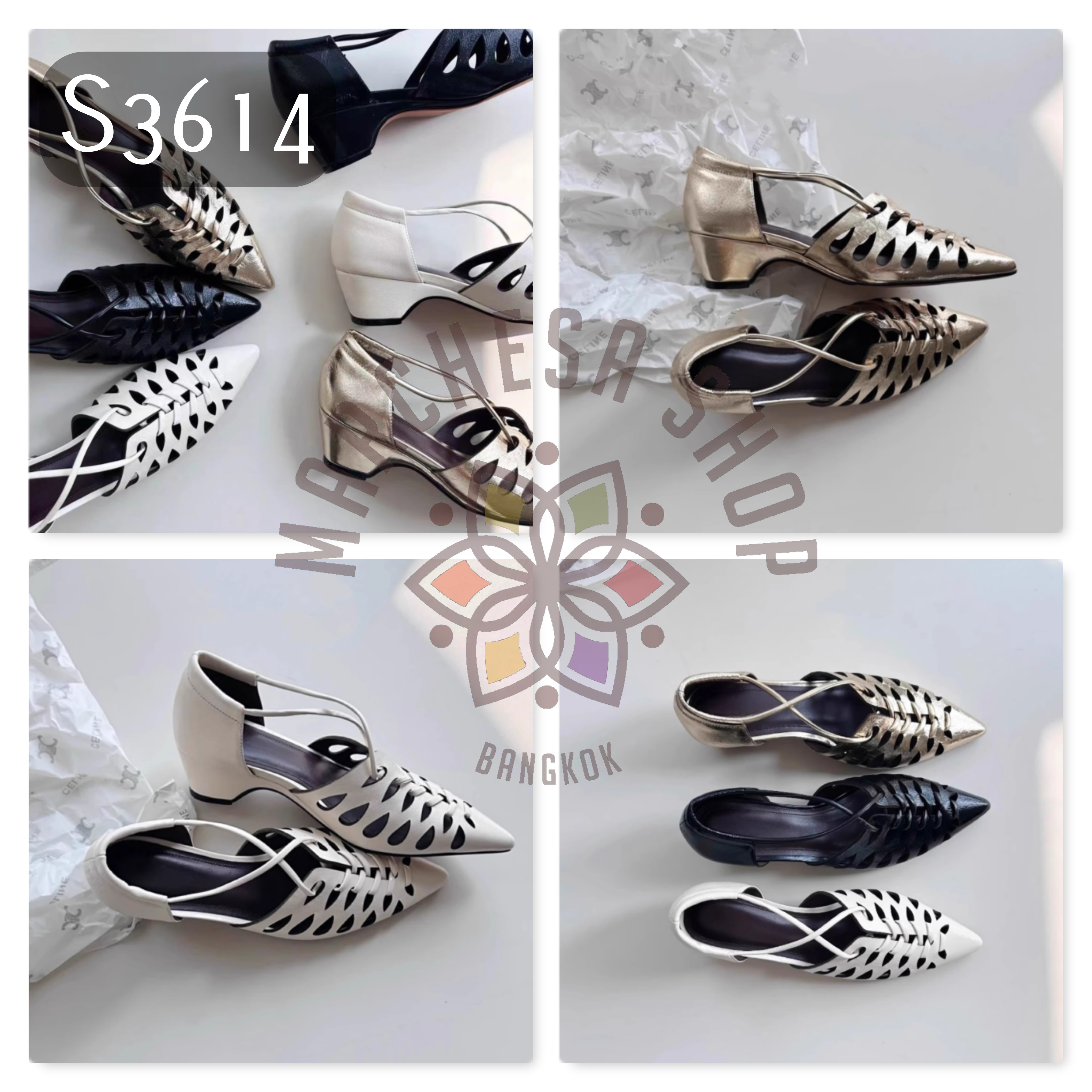 S3614 - 頭層軟羊皮特色編織交叉尖頭低踭鞋