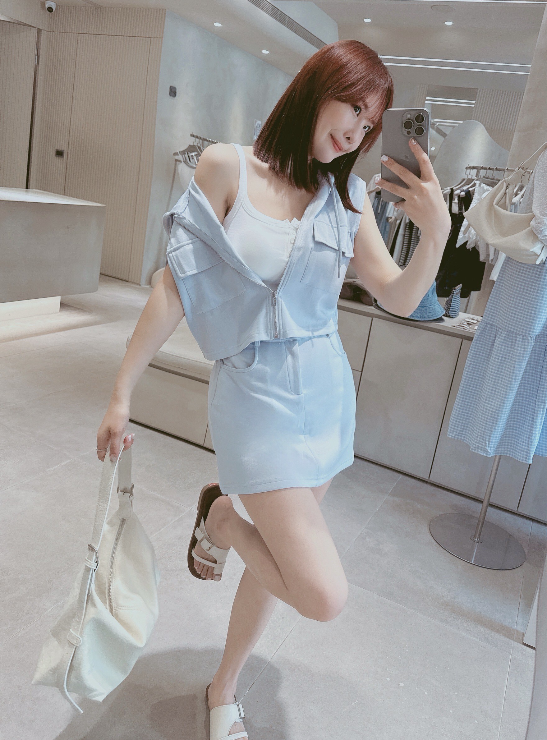 連帽拉鍊太空棉背心+鬆緊褲裙