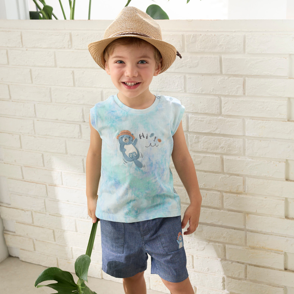 PIPPY水獺腰圍鬆緊休閒短褲 灰藍