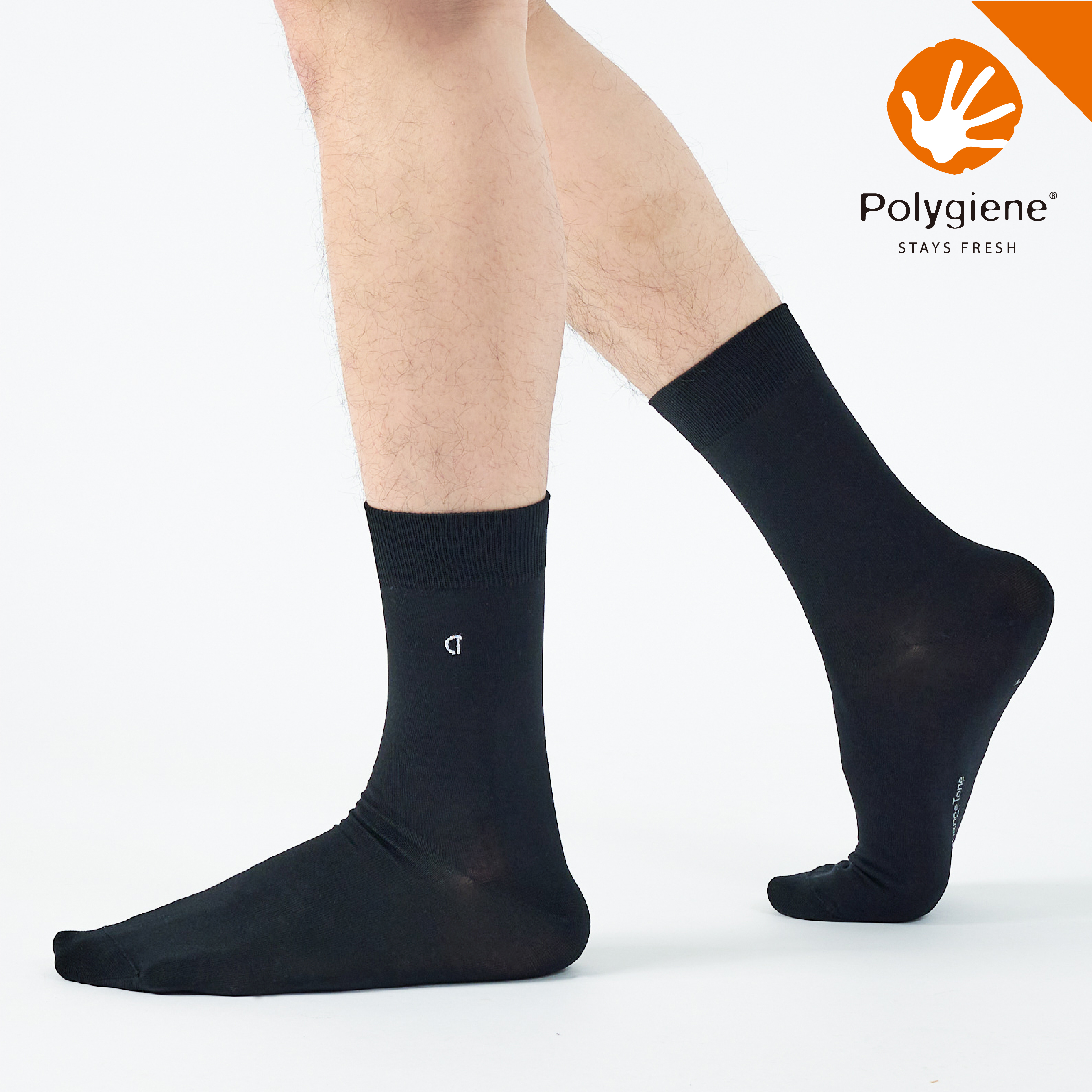 LOGO刺繡紳士中筒襪〈黑〉