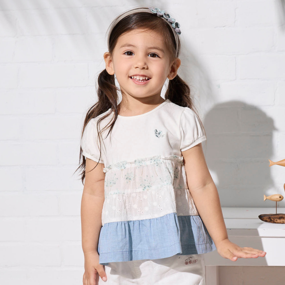 PIPPY拼接蛋糕裙棉質圓領上衣 綠