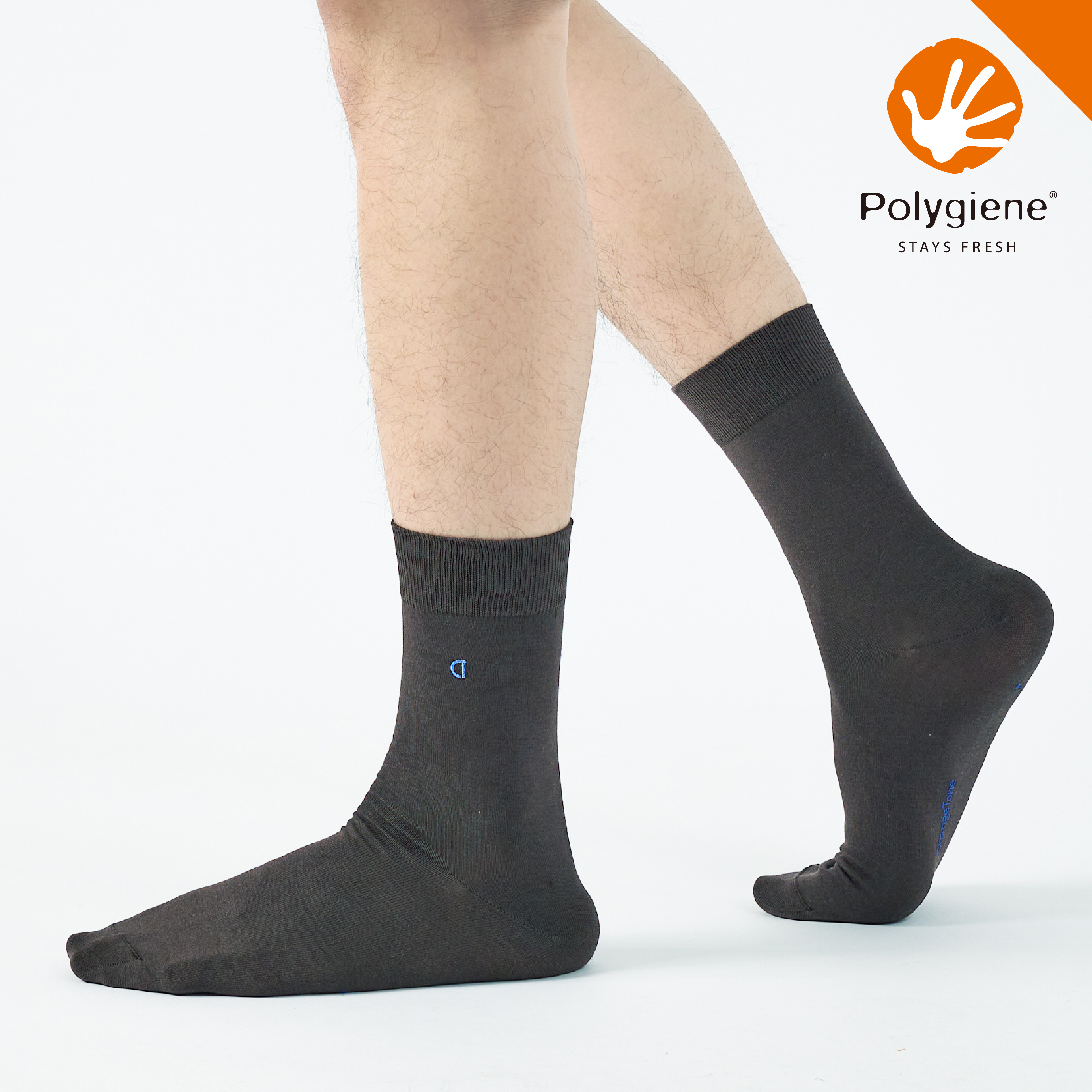 LOGO刺繡紳士中筒襪〈深灰〉