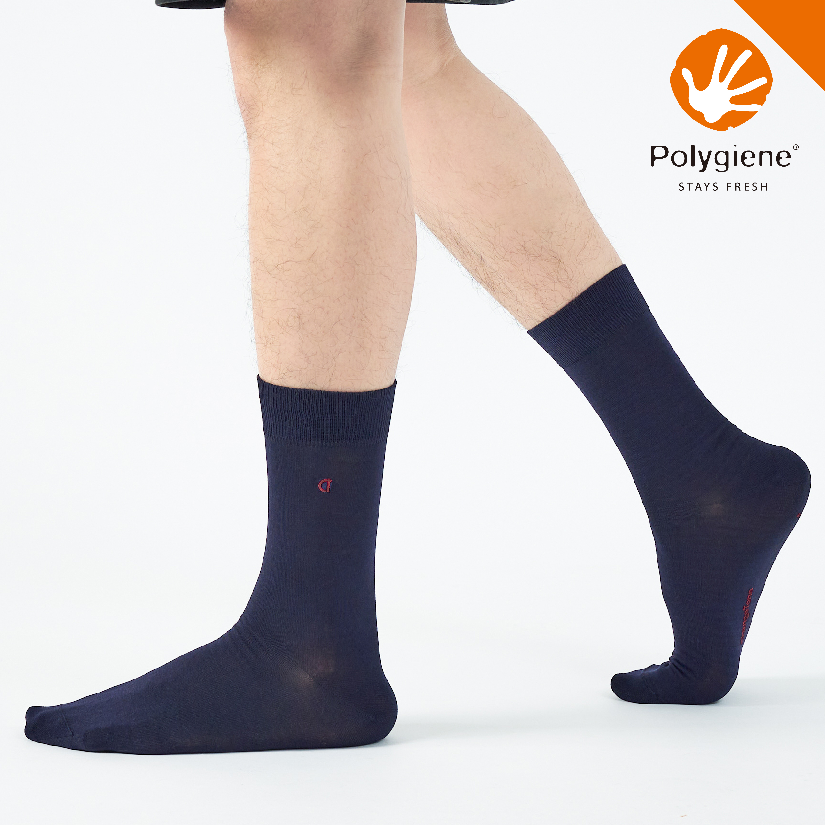 LOGO刺繡紳士中筒襪〈深藍〉