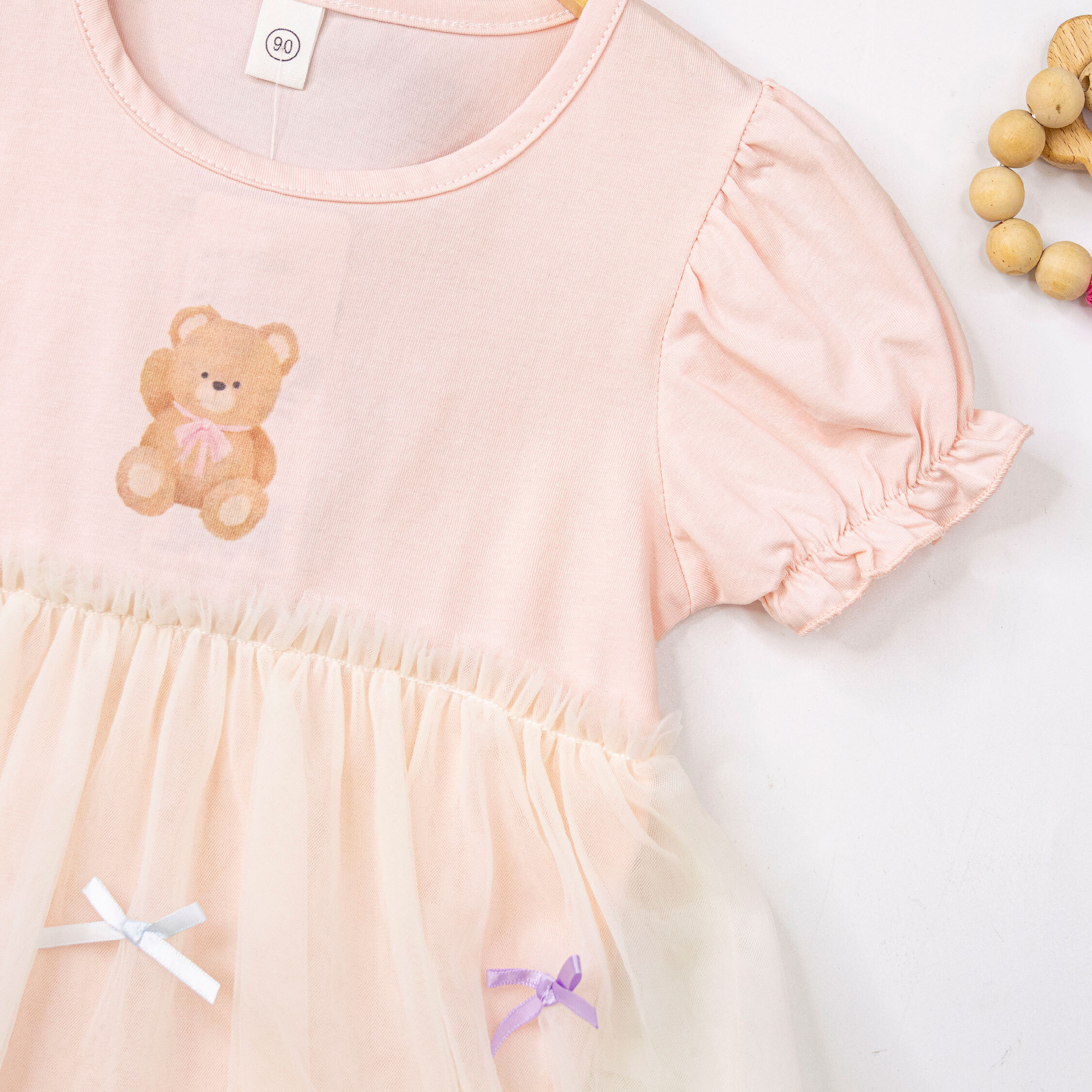 【H50509】小熊打招呼薄紗拼接上衣