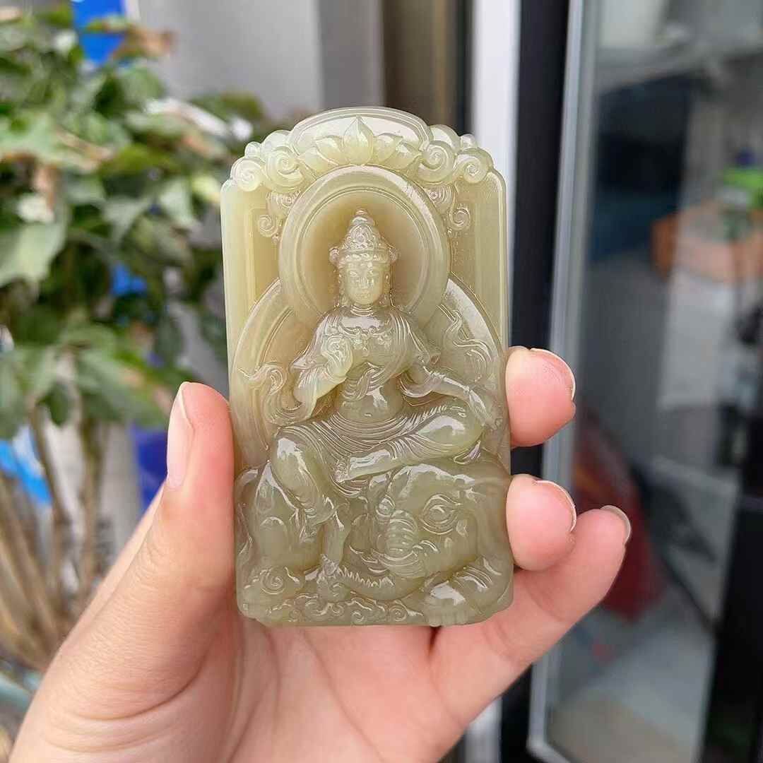 61873 和田玉碧玉冰底糖料普賢掛件