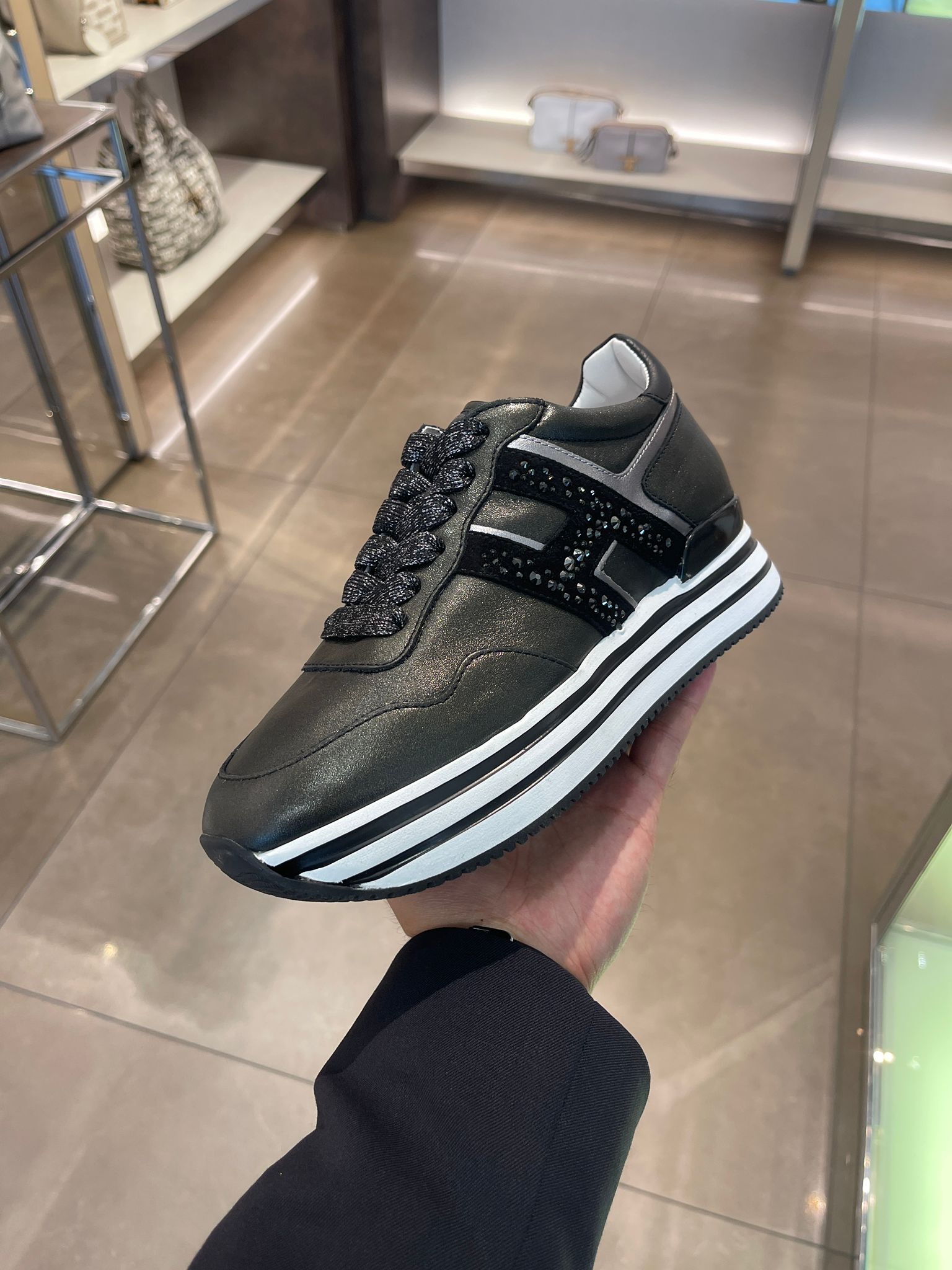 Tods Hogan HXW483 Rhinstone H Sneaker Black