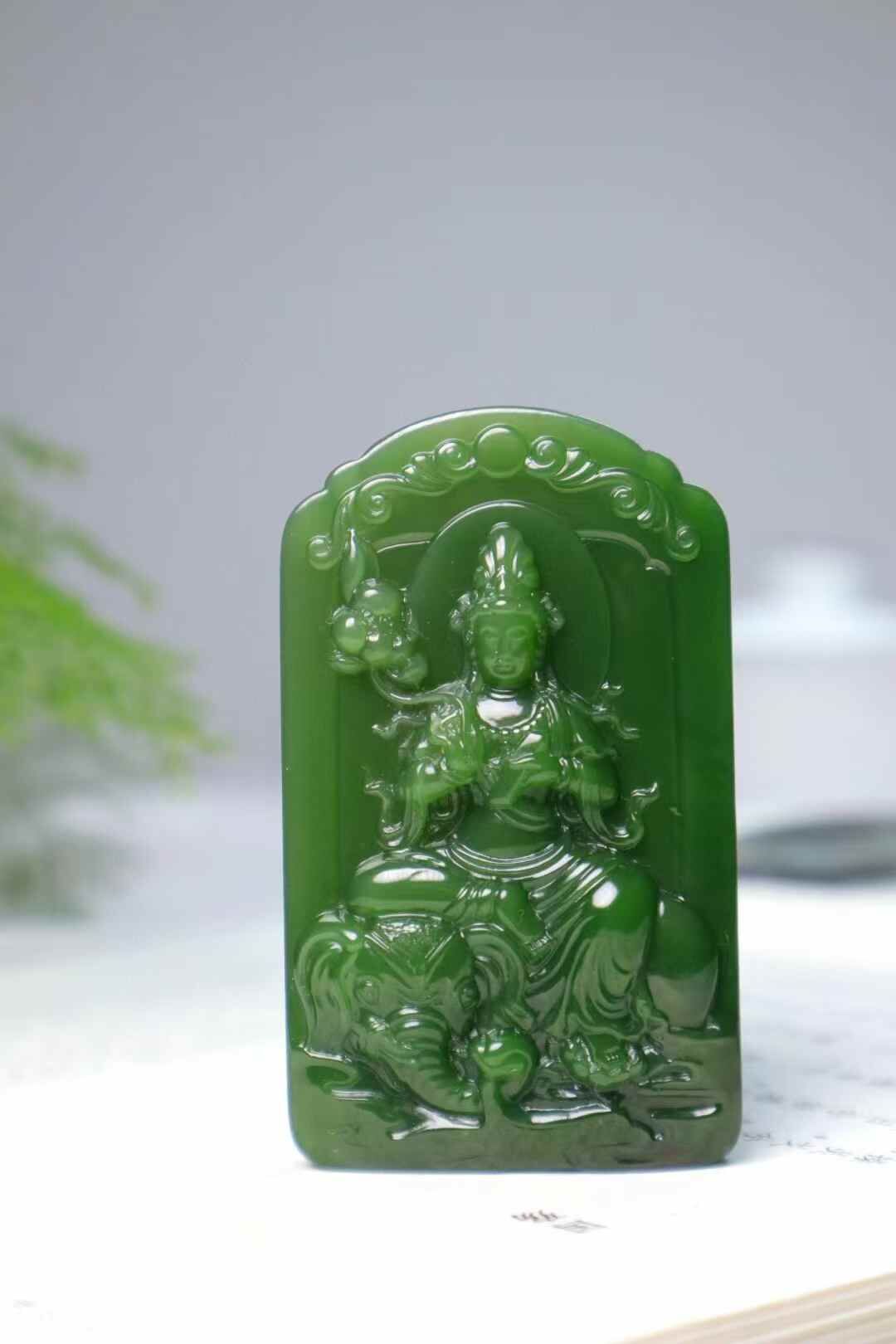 和田玉冰底碧玉普賢菩薩,天然和田玉軟玉