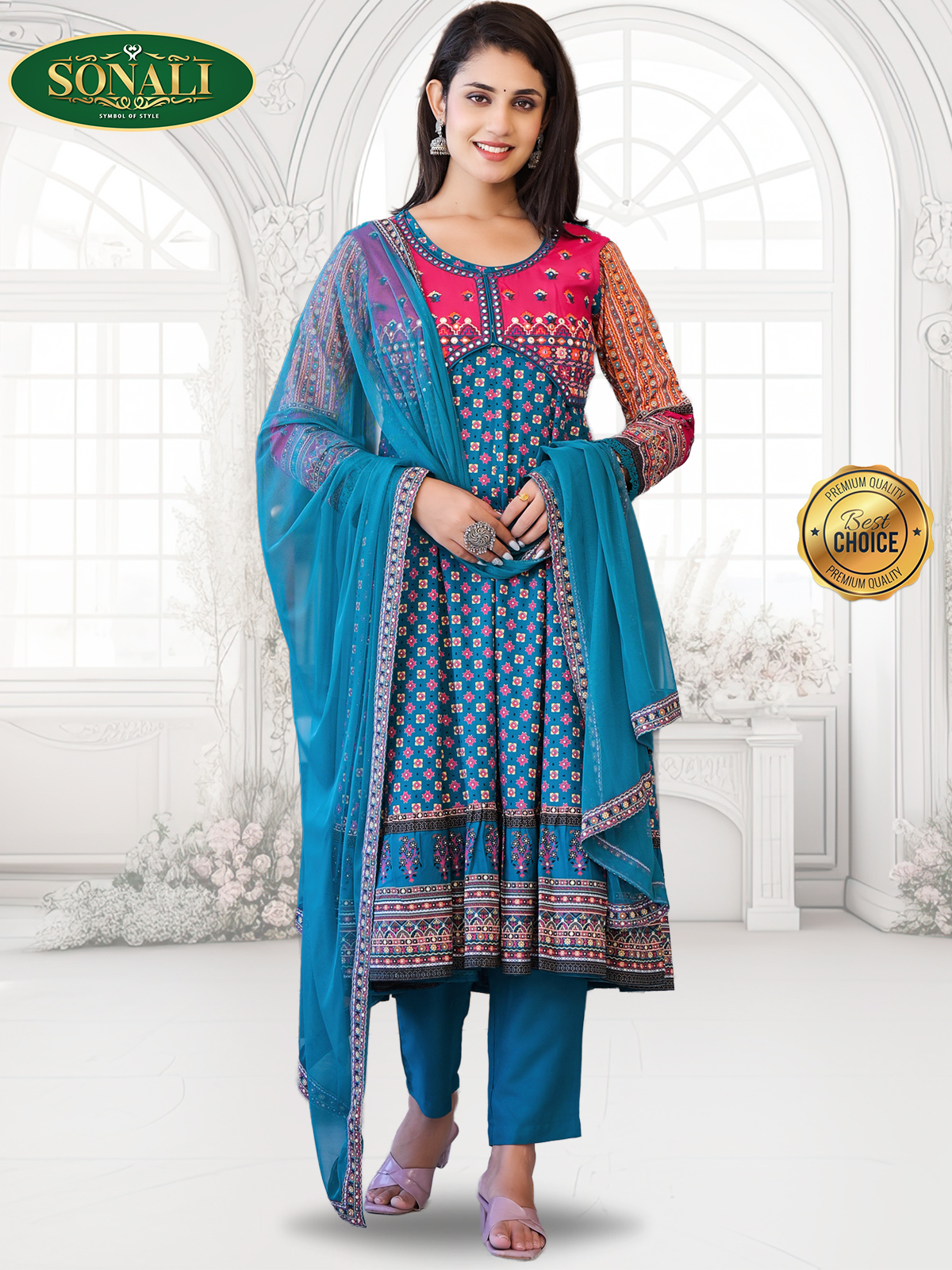 Sonali's Super Premier Quality Indian Wear Silk Fabric Viscose Embroidery Anarkali Dress and Designer Suits