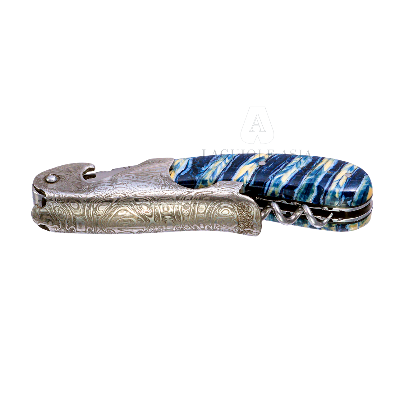 LAGUIOLE MAGNUM ⋆ 藍色猛獁象牙 ⋆ 大馬士革鋼 ⋆ Guilloche雋永雕刻大師酒刀