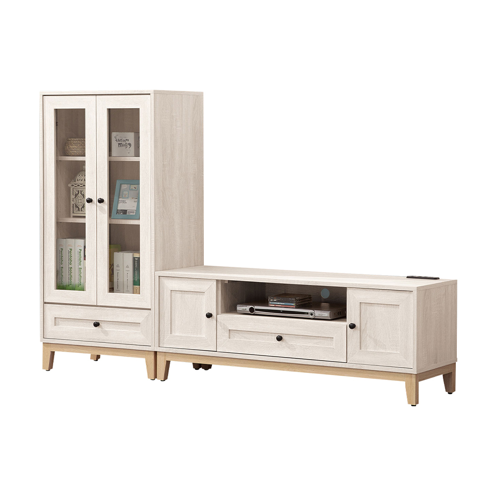 妮塔6尺L型電視櫃組合(2尺玻璃門展示櫃+4尺長櫃)