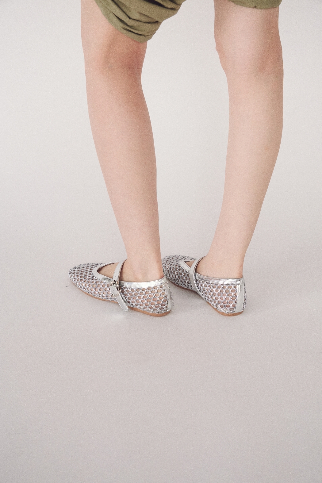 編織繫帶娃娃鞋-銀