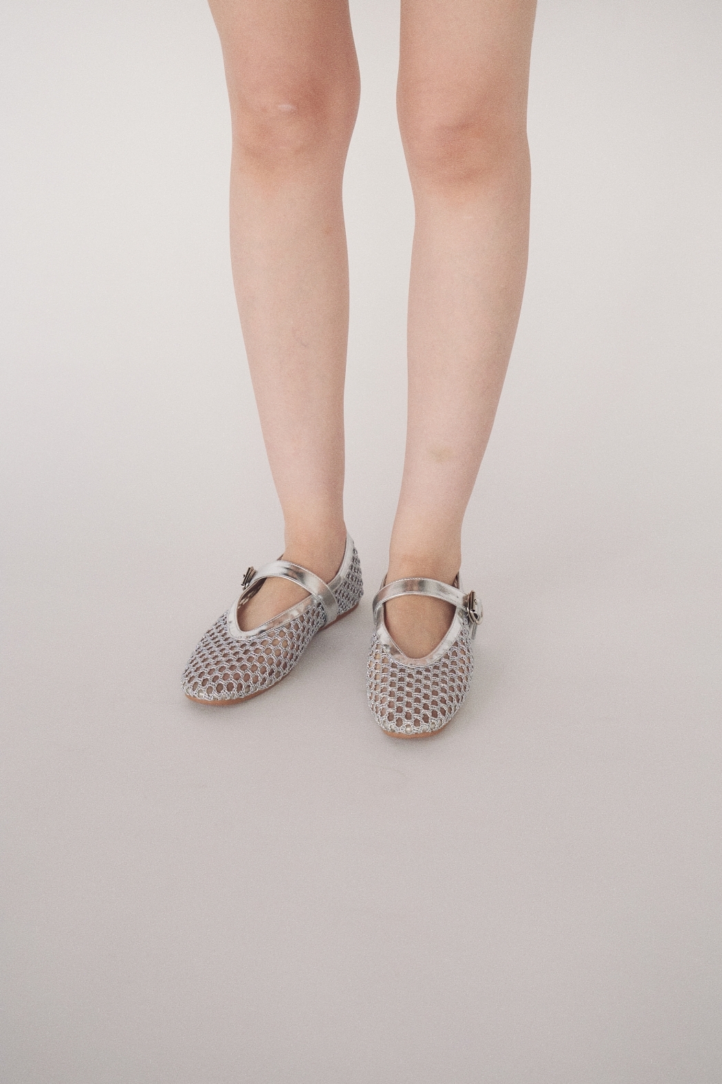 編織繫帶娃娃鞋-銀