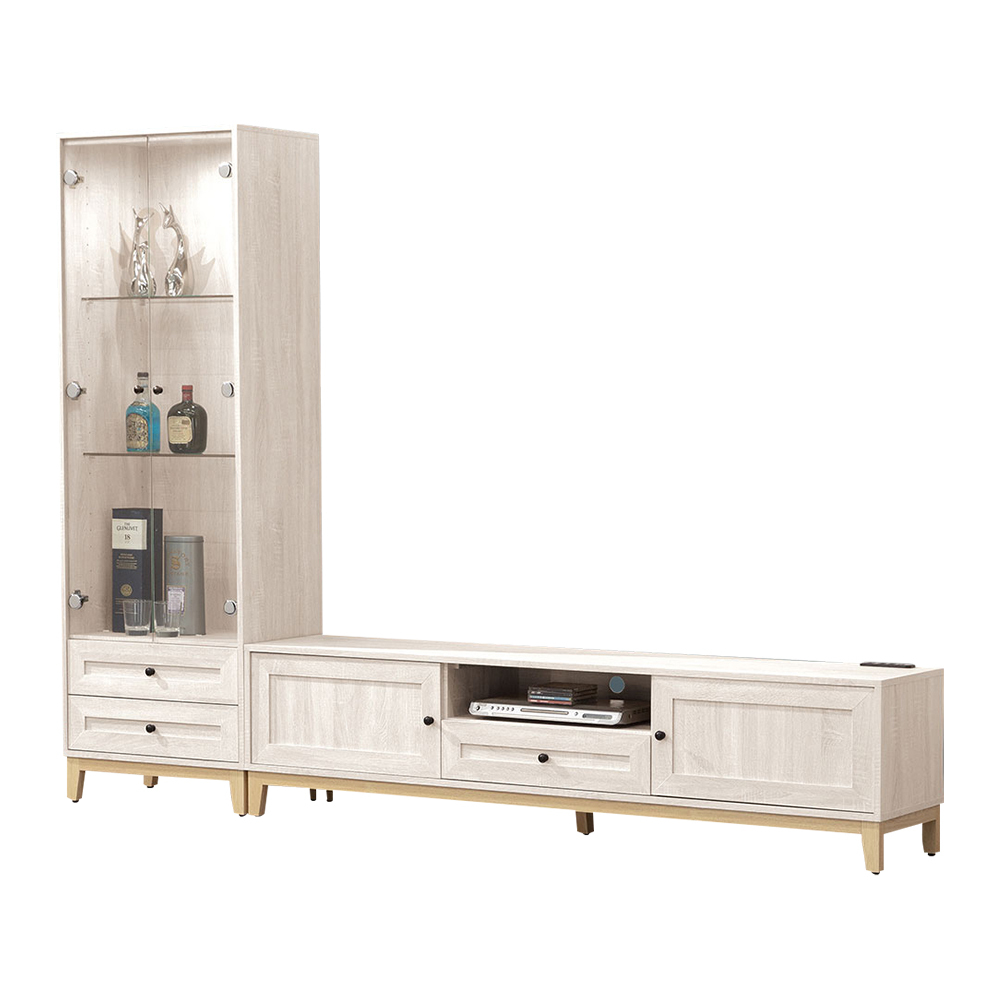 妮塔8尺L型電視櫃組合(2尺玻璃門展示櫃+6尺長櫃)