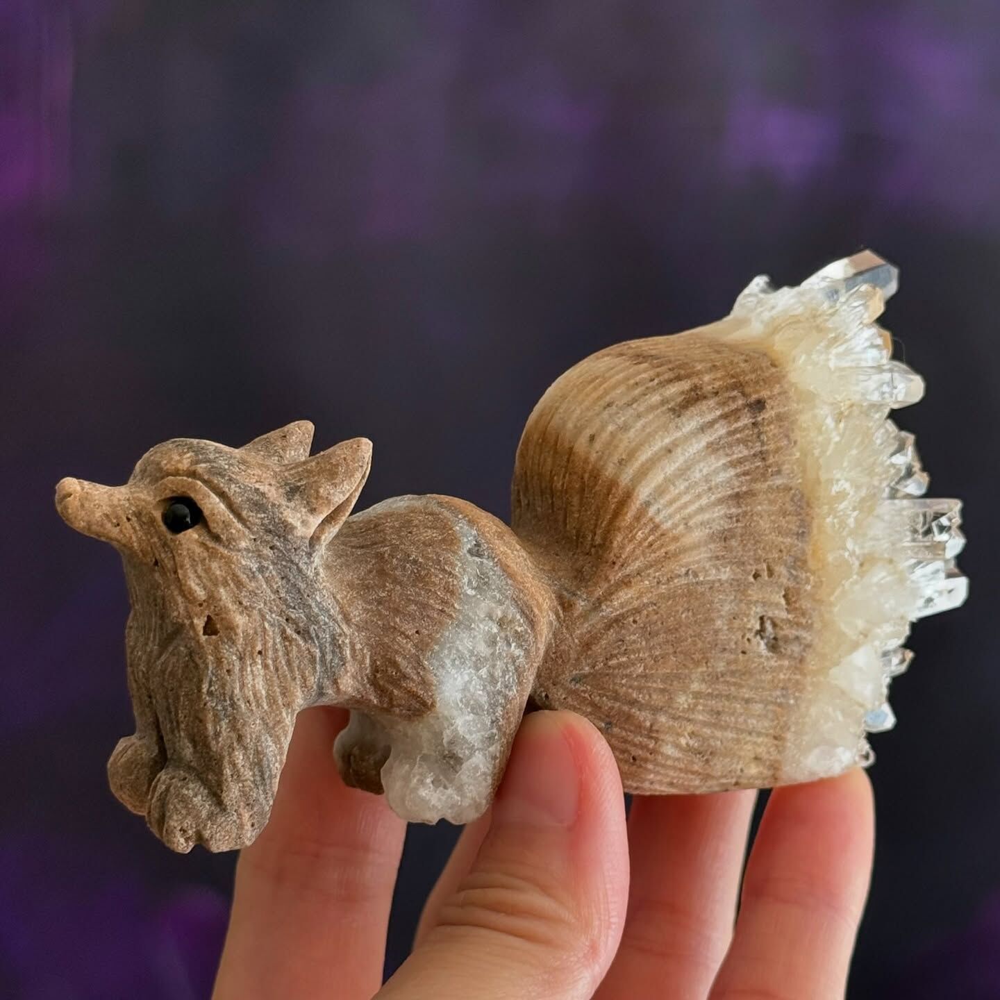 [原石] 白水晶簇 狐狸 水晶擺飾