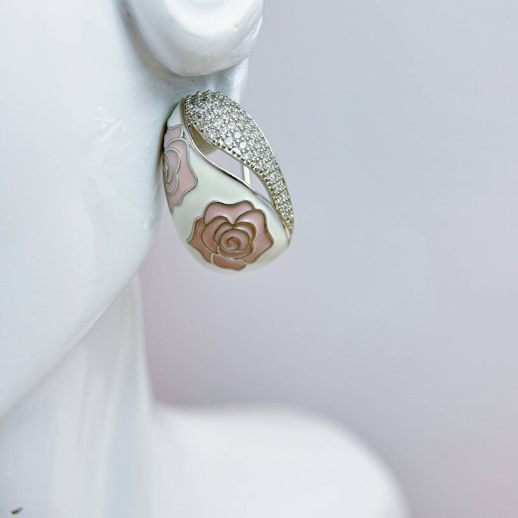 瓷光玫瑰曲面耳環