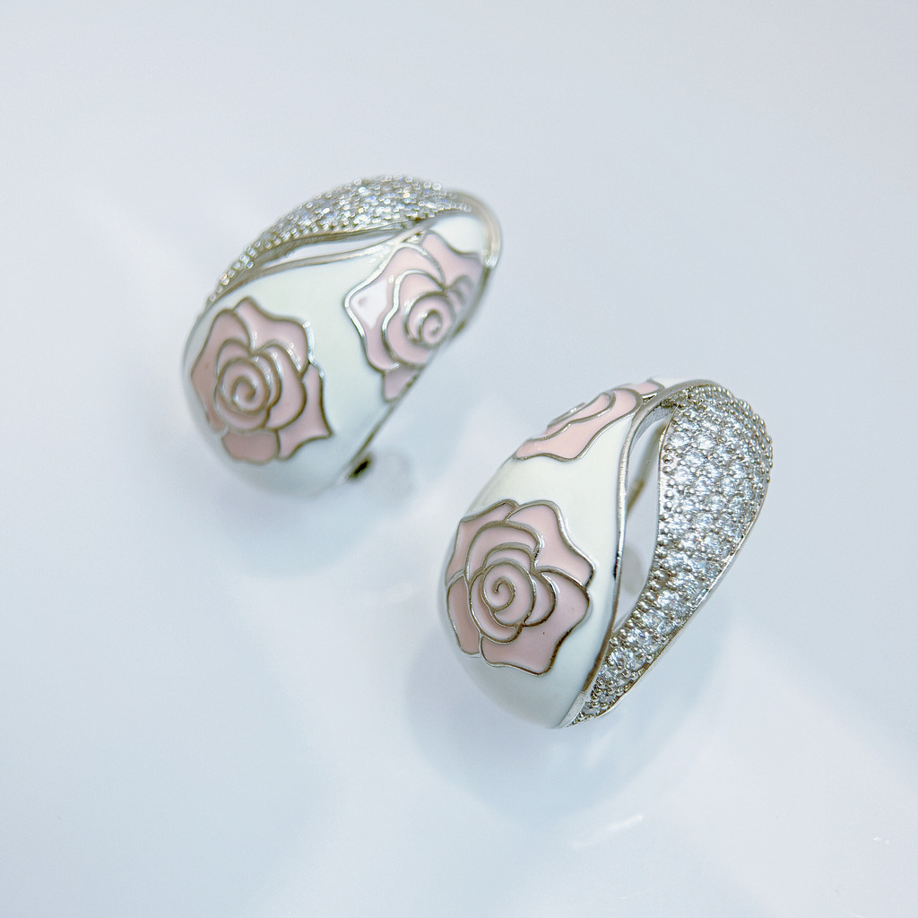 瓷光玫瑰曲面耳環