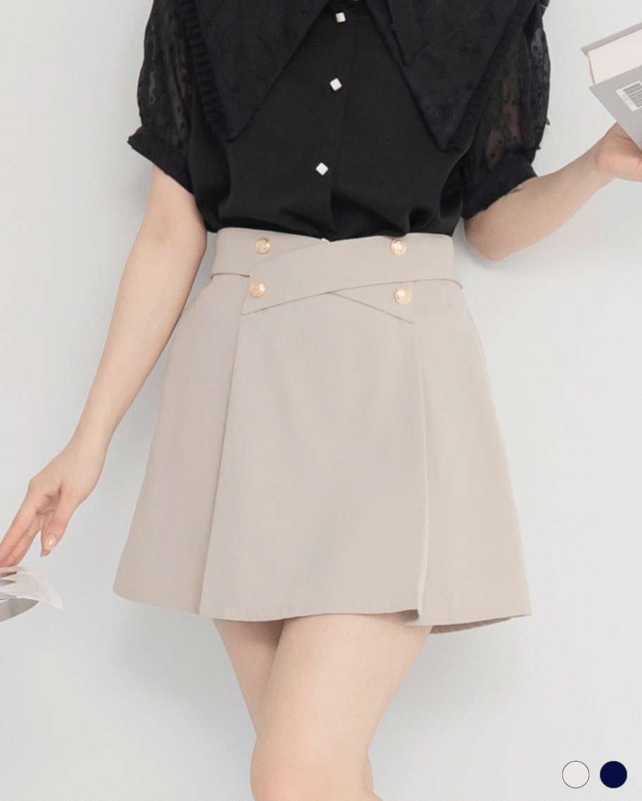 氣質交叉排釦打褶短裙