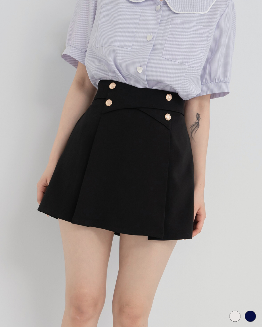 氣質交叉排釦打褶短裙