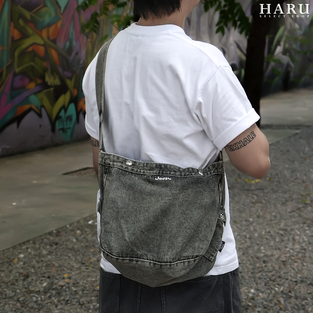 Jeep 大容量 水洗作舊 斜背包 時尚百搭 大學生 上班族通勤 牛仔帆布包
