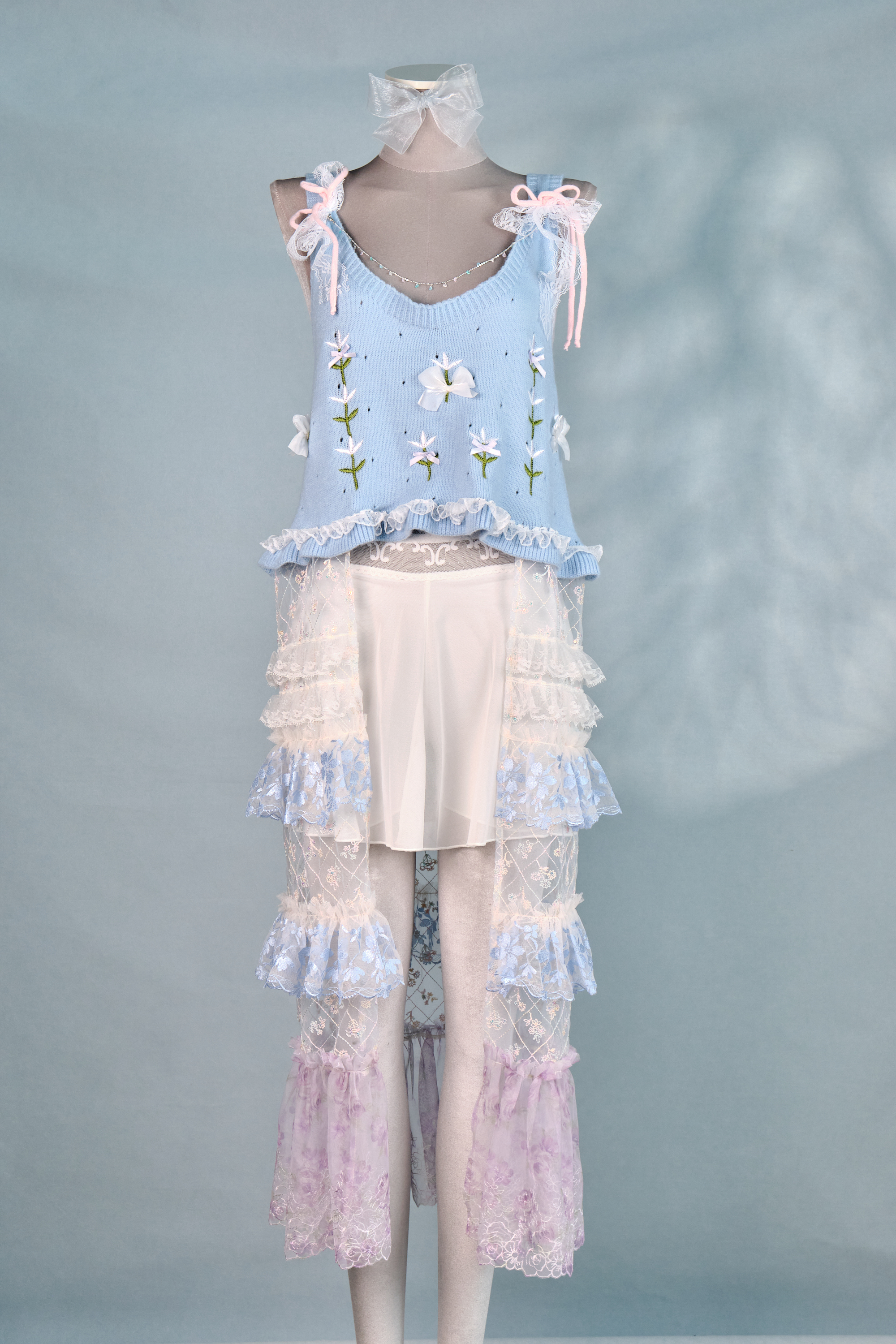 12321 Knitted Vest-Style Slit Long Dress Cover