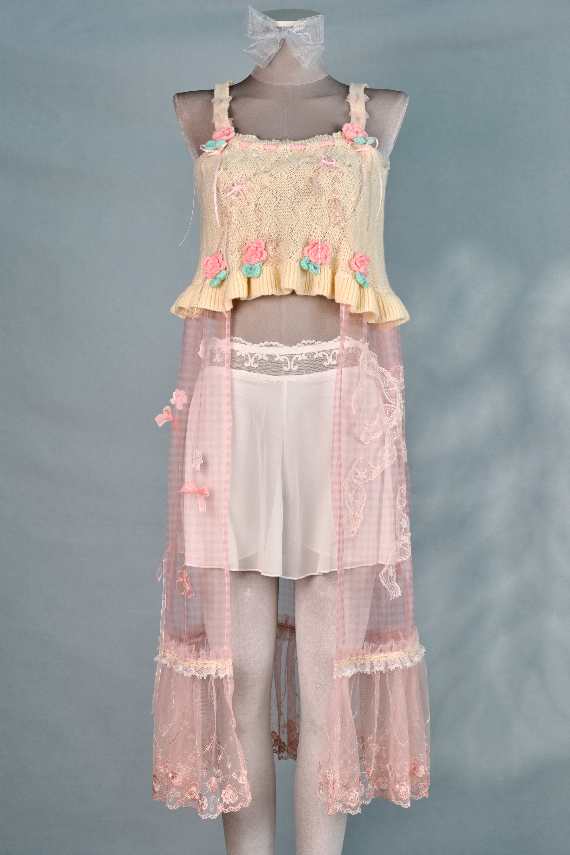 12320 Knitted Vest-Style Slit Long Dress Cover