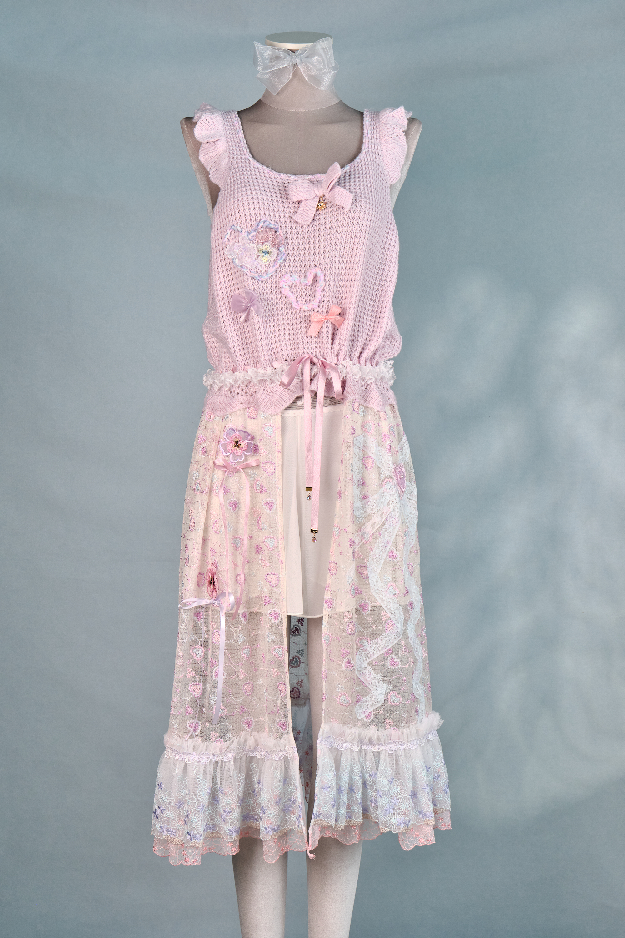 12325 Knitted Vest-Style Slit Long Dress Cover