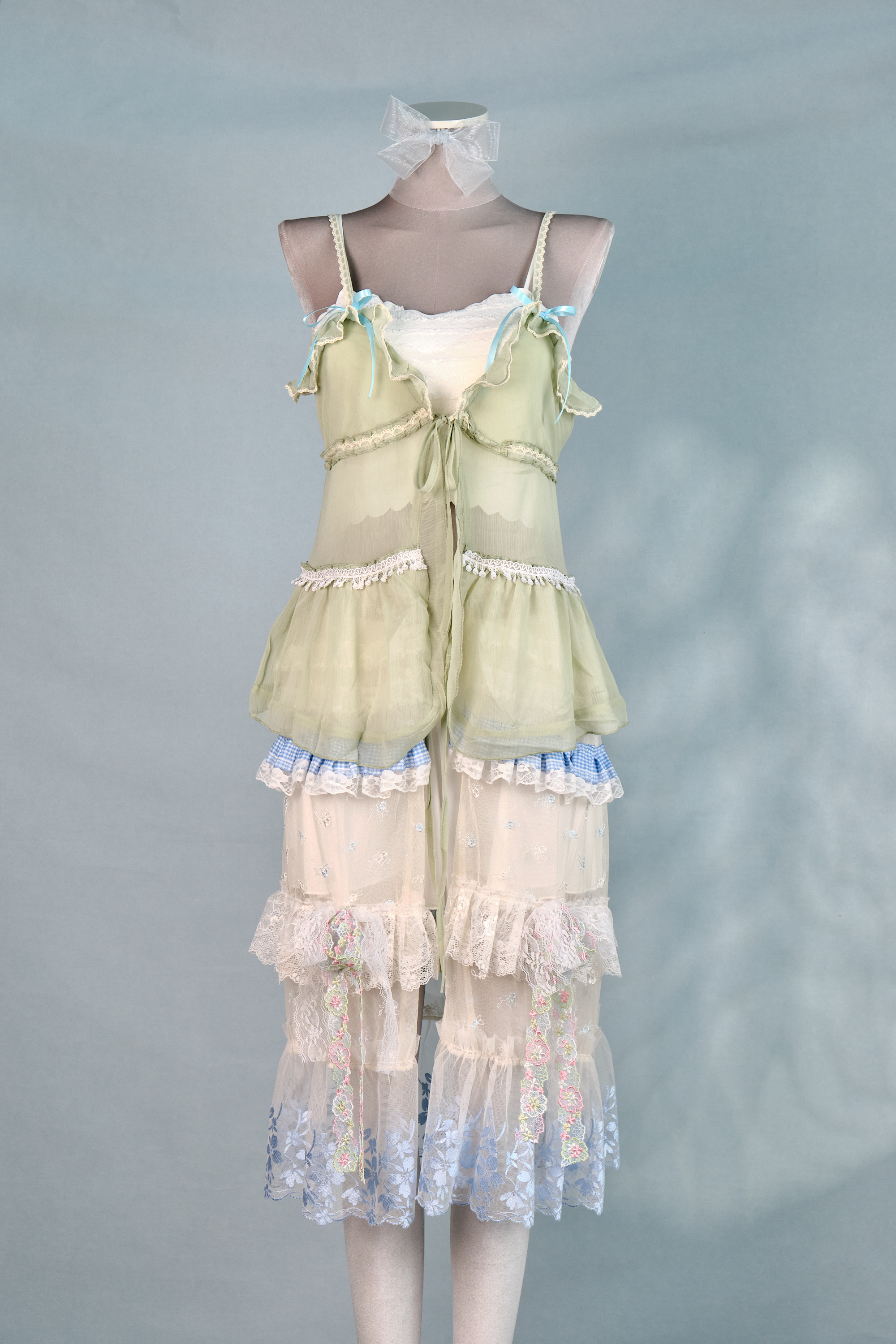 12327 Colorful Sheer Suspender Open-Chest Long Dress Cover/Jacket