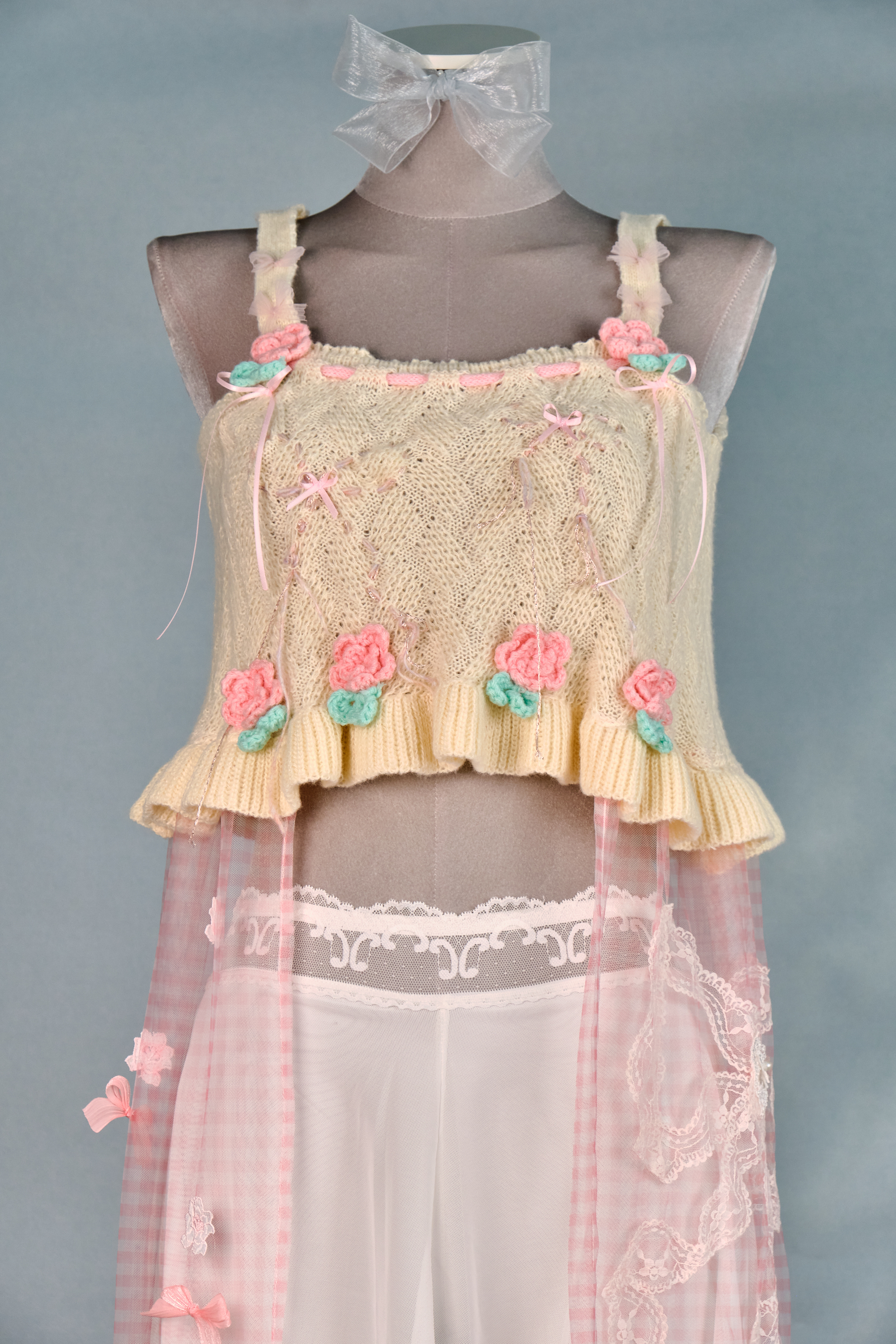 12320 Knitted Vest-Style Slit Long Dress Cover