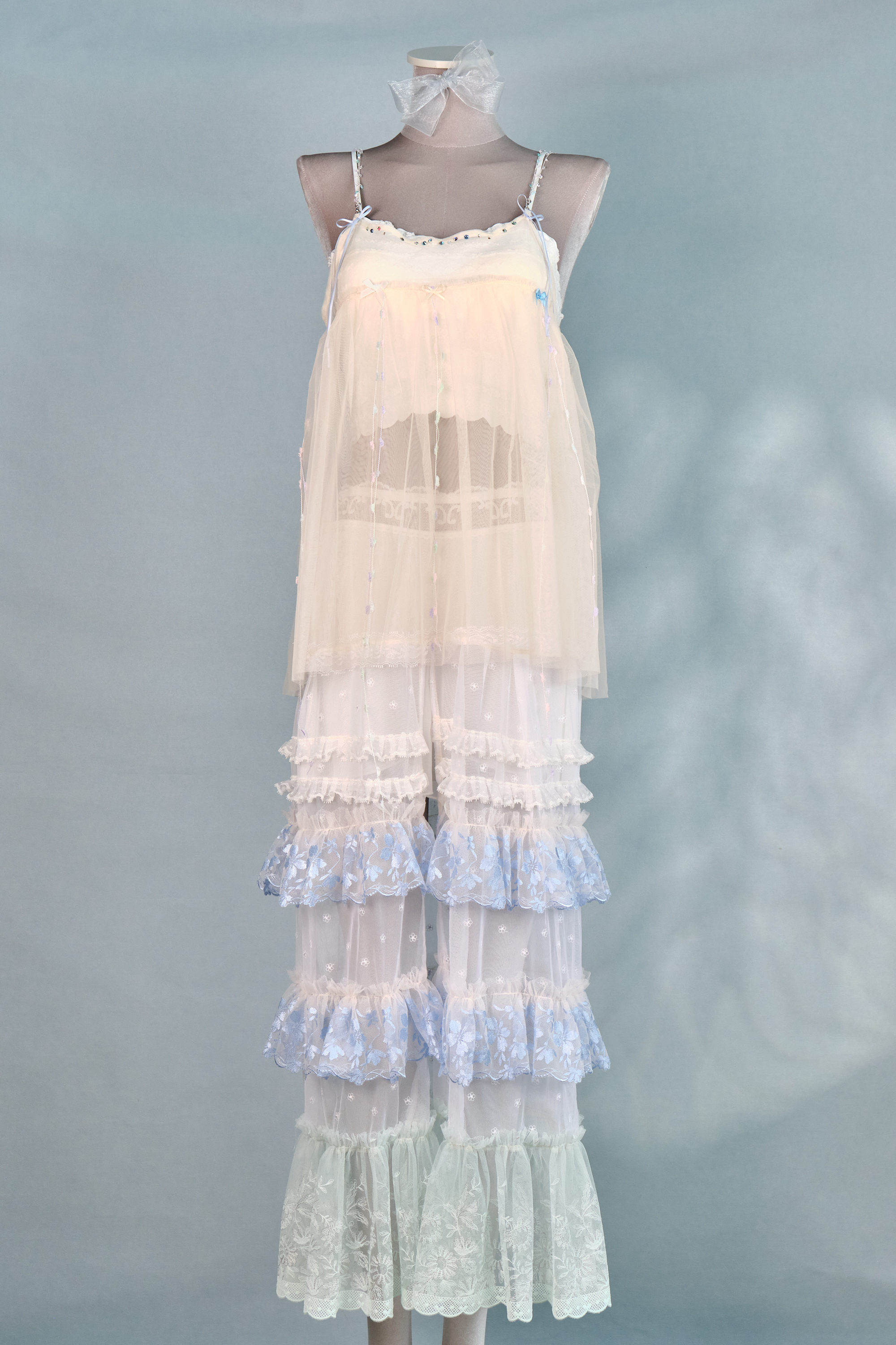 12326 Colorful Sheer Suspender Open-Chest Long Dress Cover/Jacket