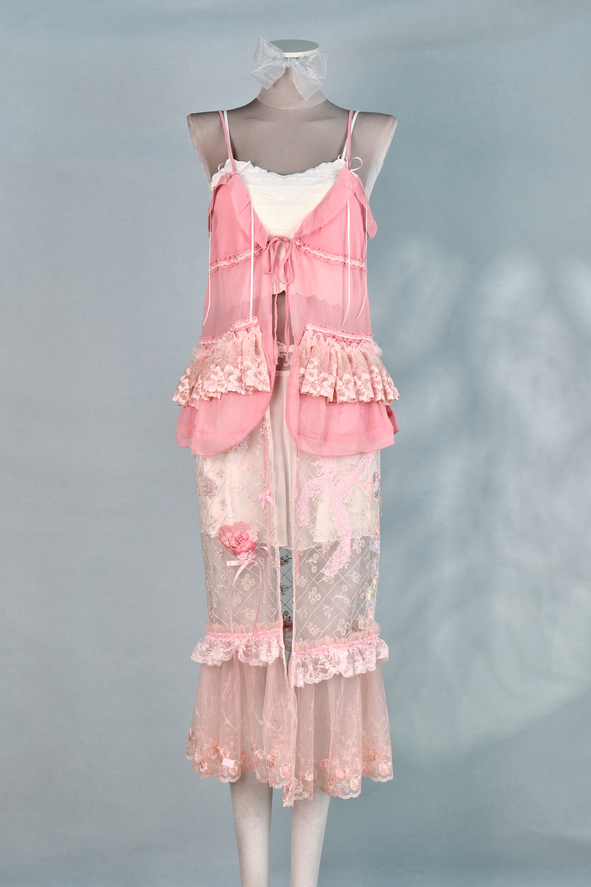 12329 Colorful Sheer Suspender Open-Chest Long Dress Cover/Jacket