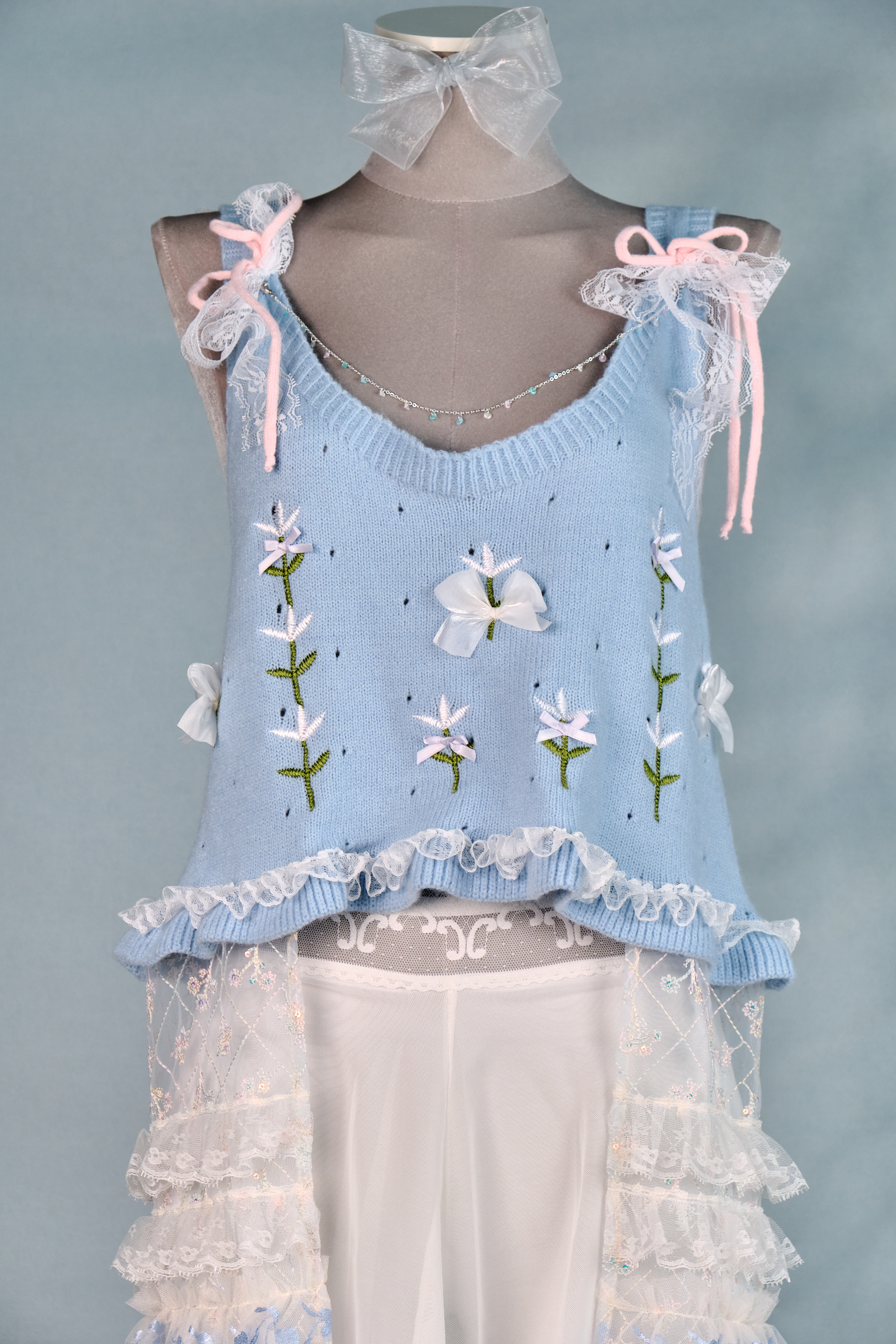 12321 Knitted Vest-Style Slit Long Dress Cover