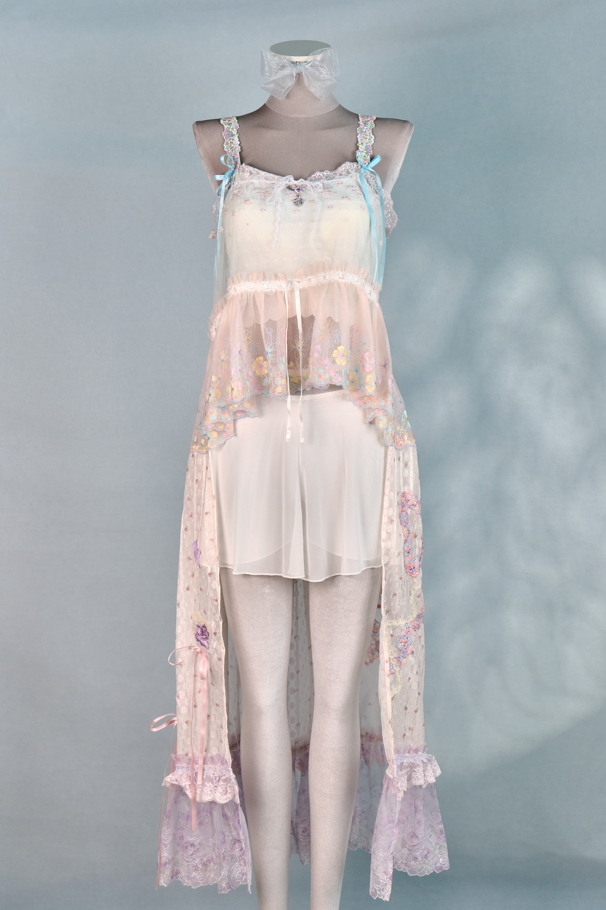 12332 Colorful Sheer Suspender Open-Chest Long Dress Cover/Jacket
